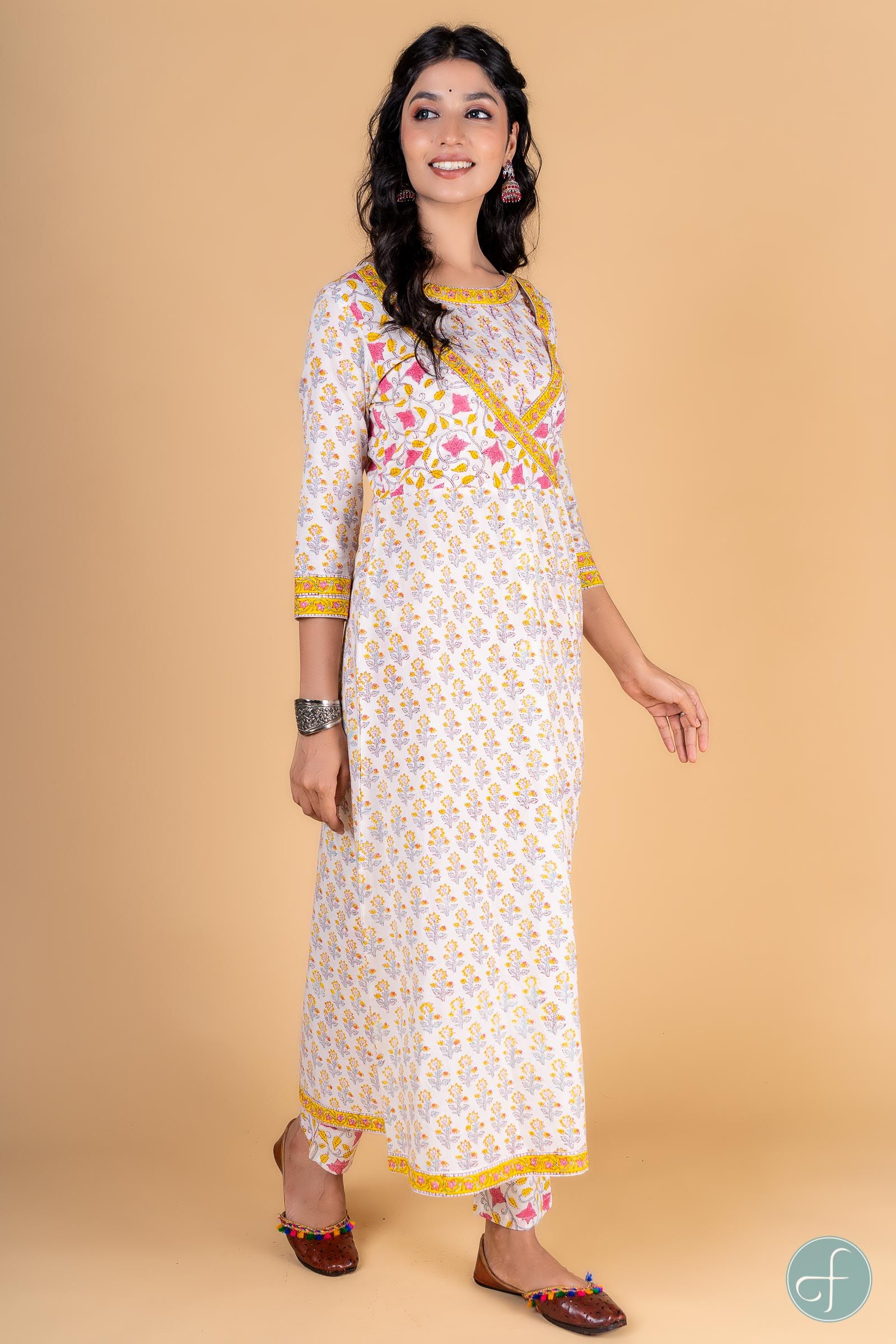 Morning Glory Block Printed Anarkali Kurta 