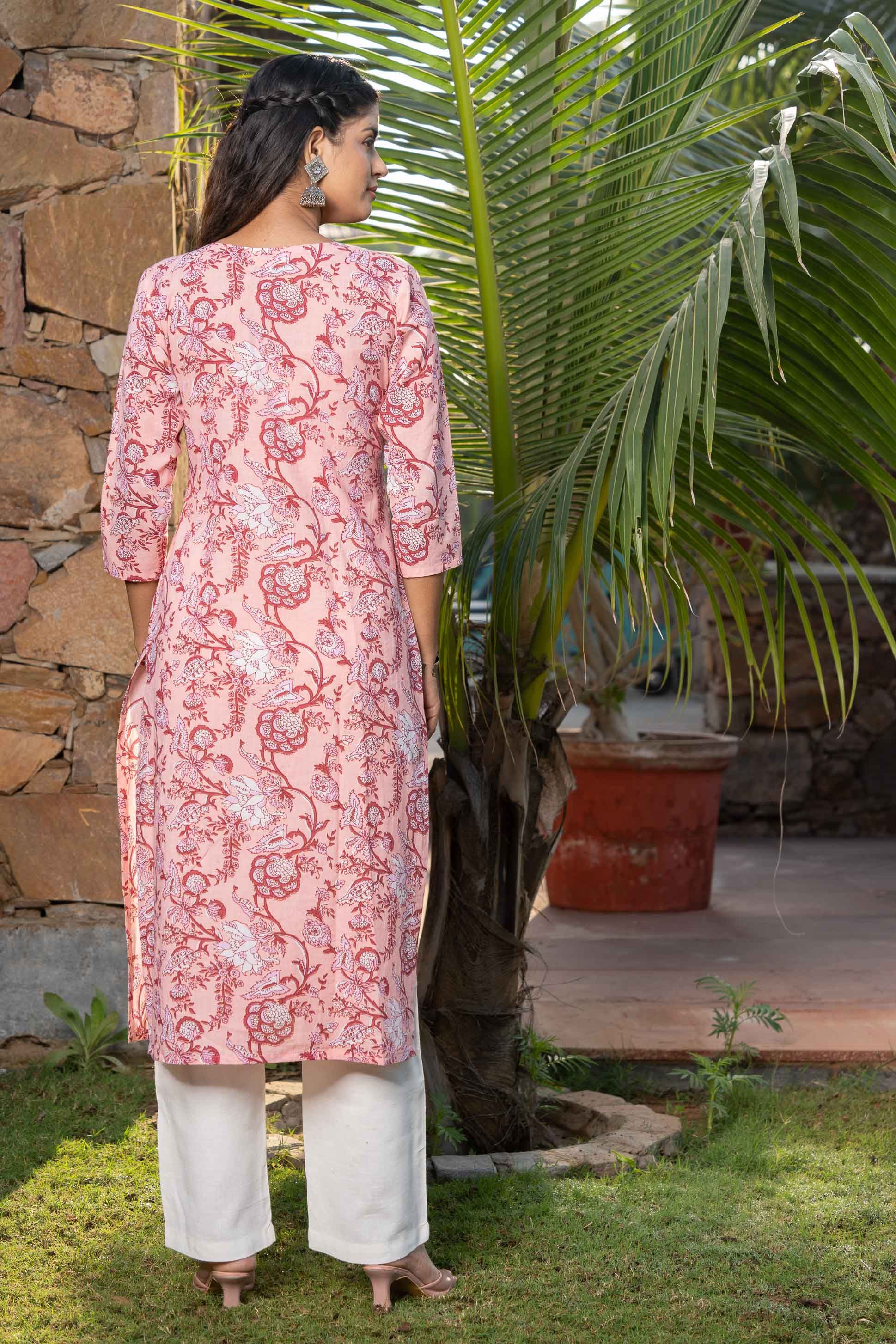 Peach Floral Printed Kurta 