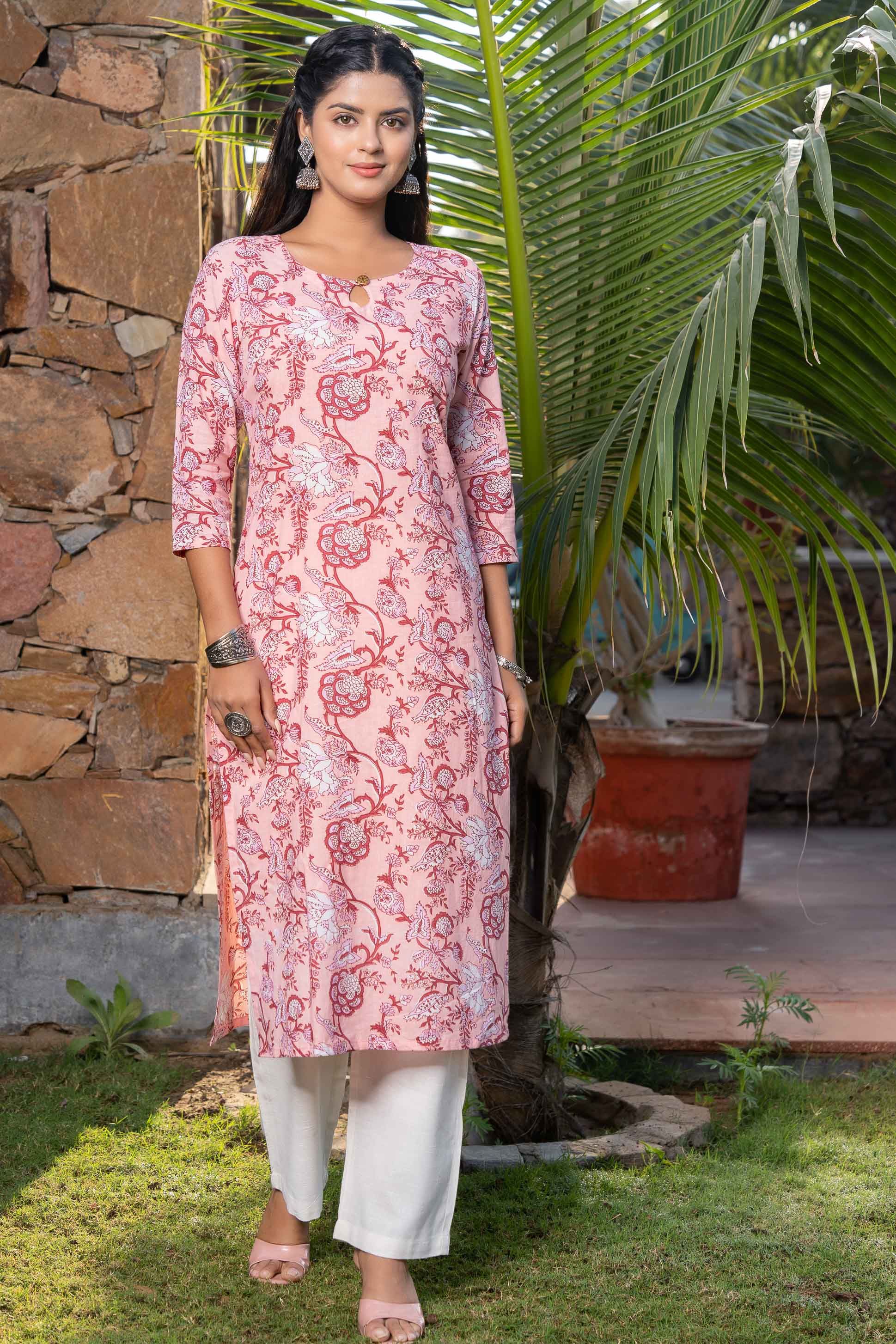 Peach Floral Printed Kurta 