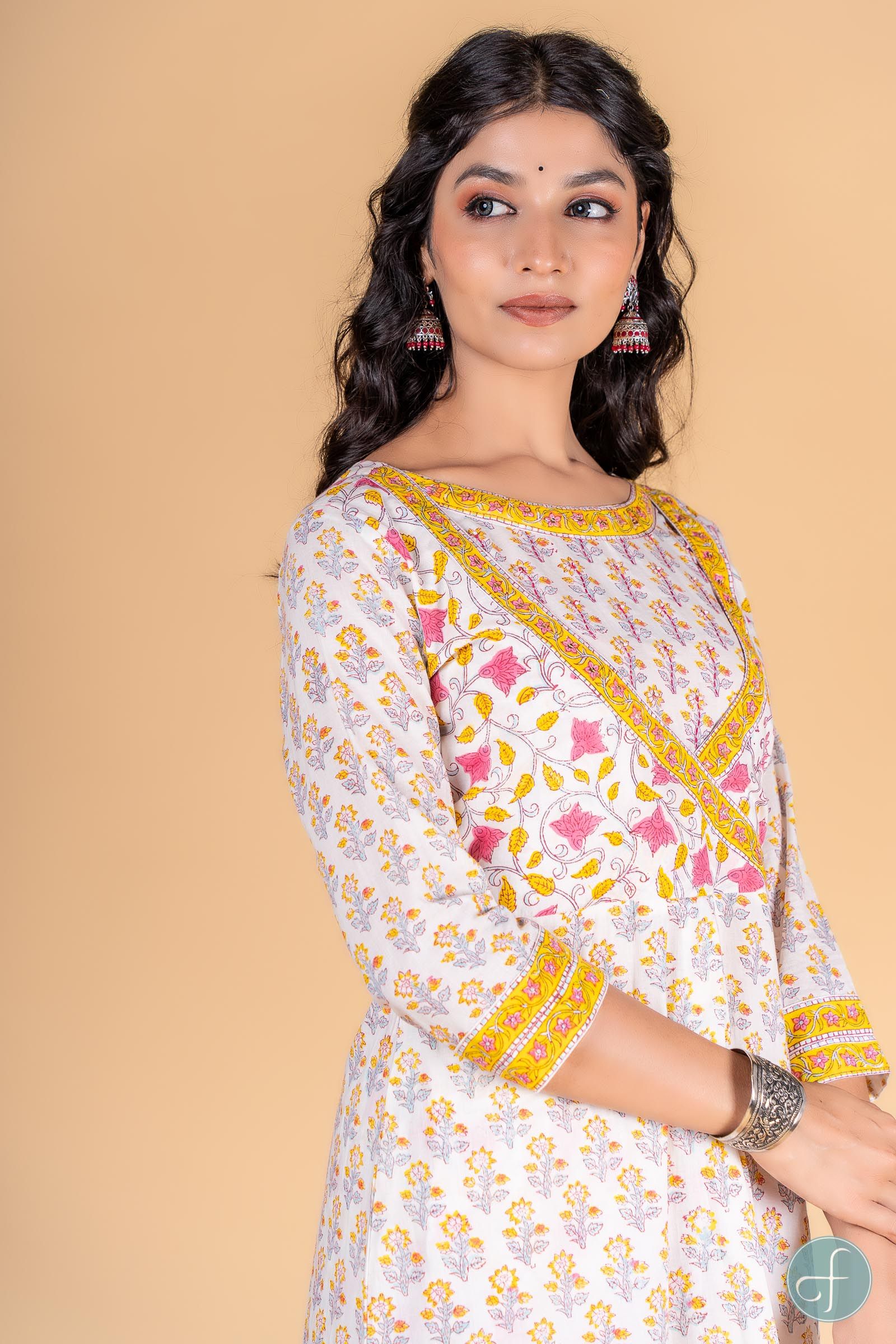 Morning Glory Block Printed Anarkali Kurta 