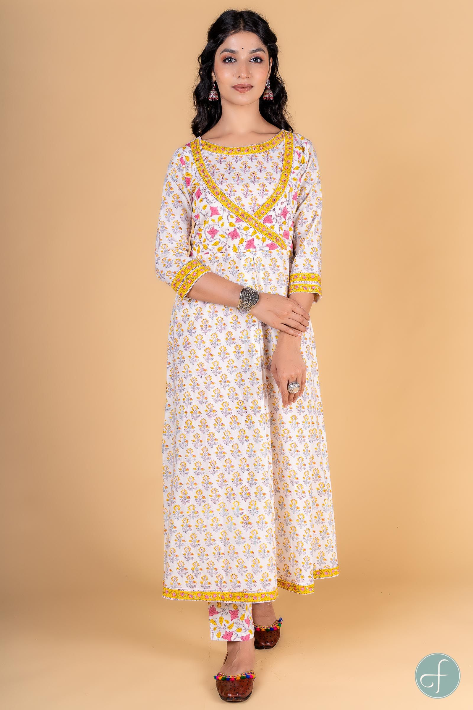 Morning Glory Block Printed Anarkali Kurta 