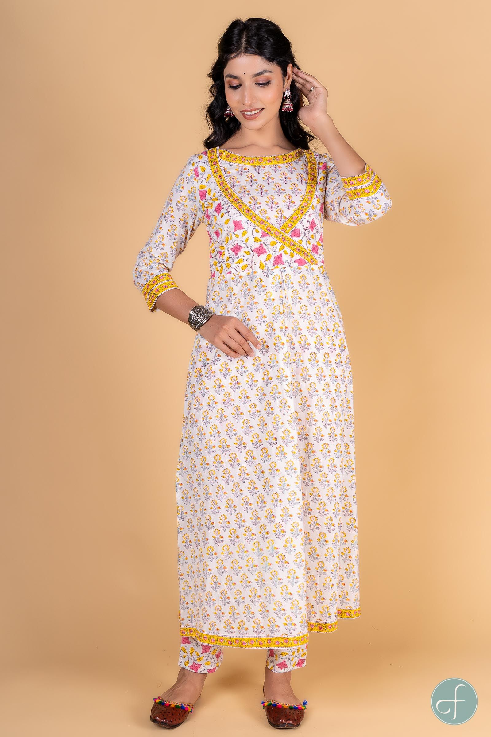 Morning Glory Block Printed Anarkali Kurta 