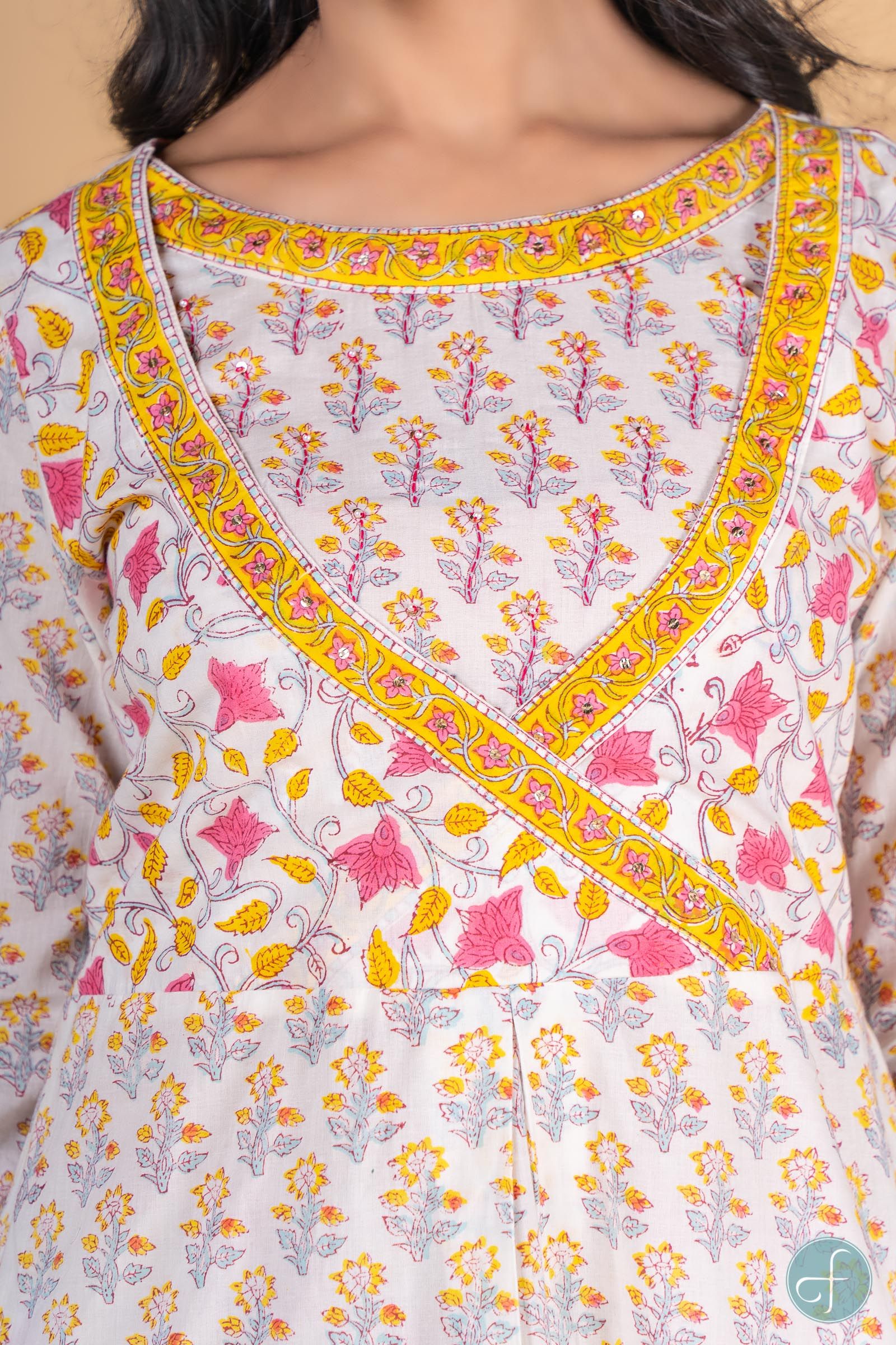 Morning Glory Block Printed Anarkali Kurta 