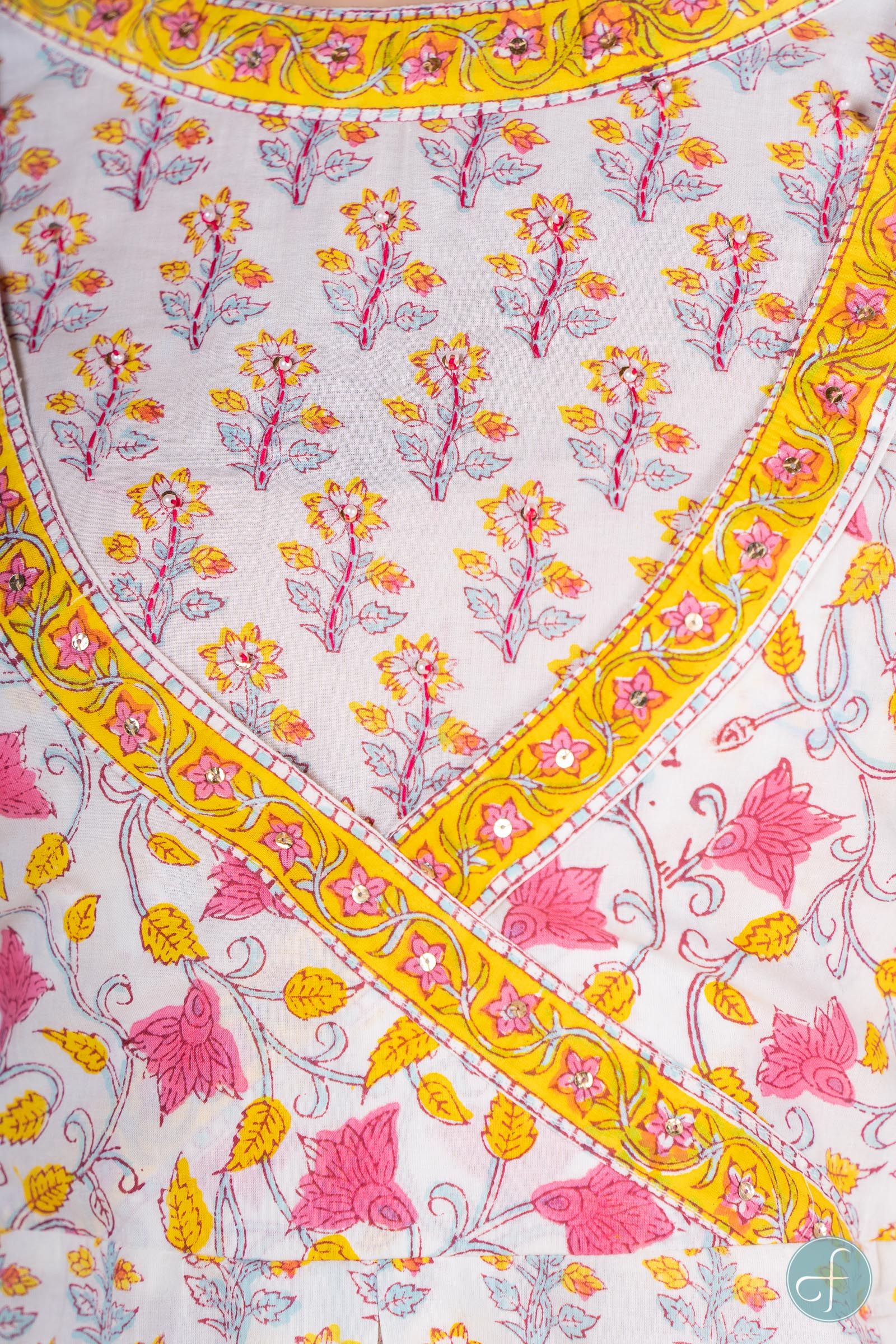 Morning Glory Block Printed Anarkali Kurta 