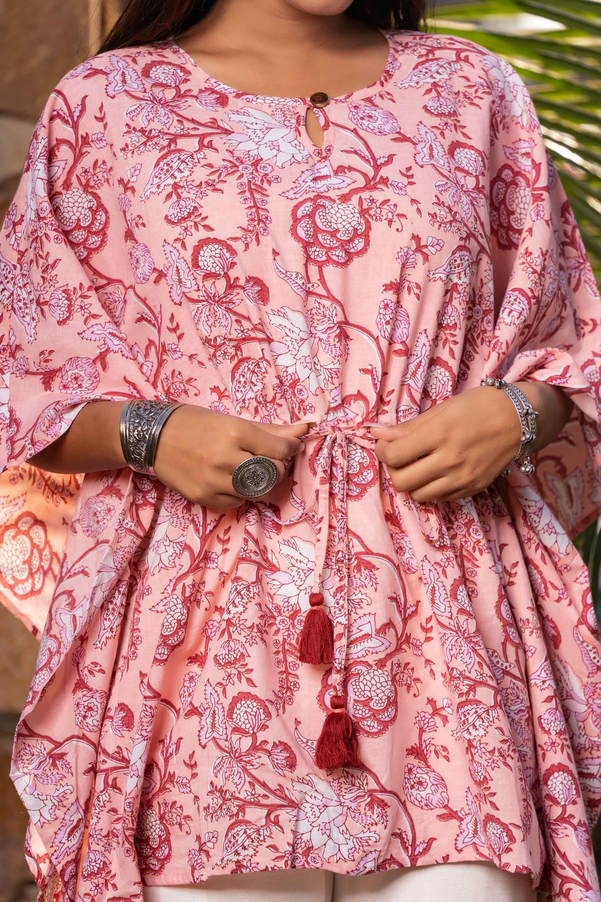 Peach Printed Kaftan Top