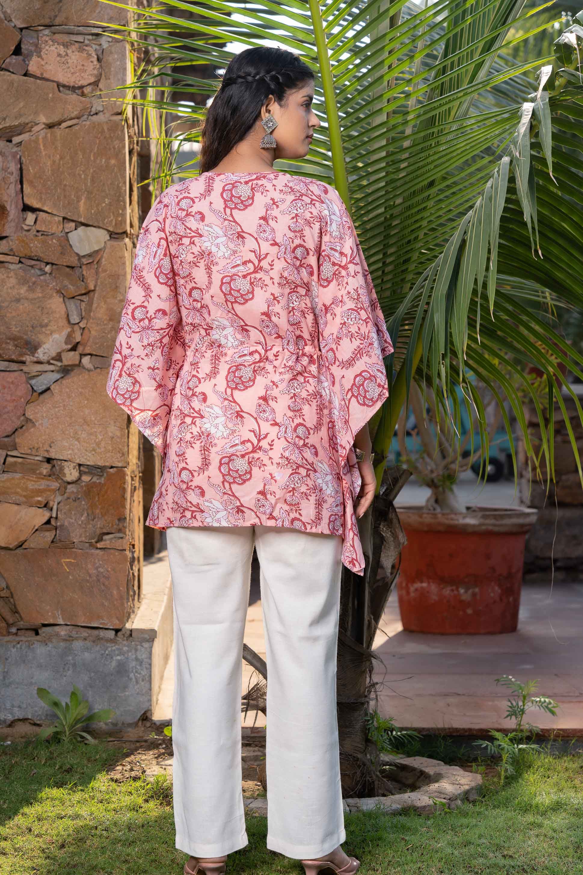 Peach Printed Kaftan Top