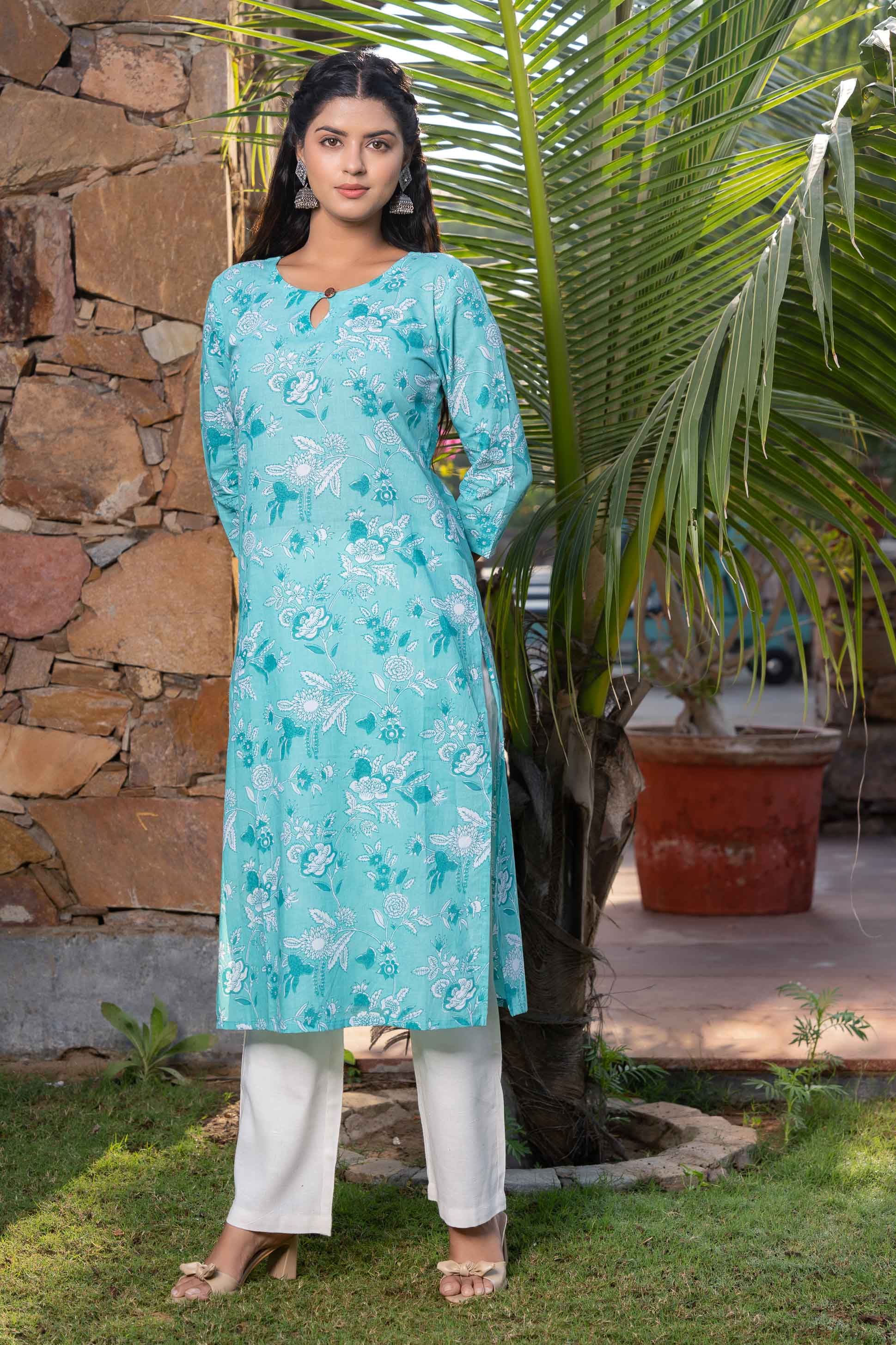 Green Floral Printed Kurta 