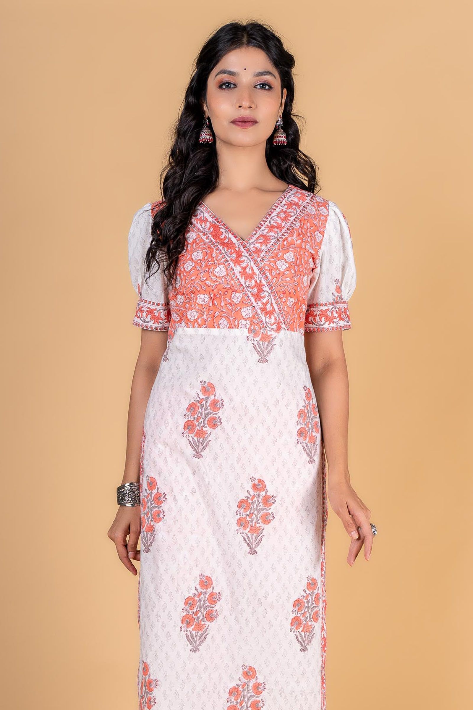 Candlelight Peach Block Printed Kurta 