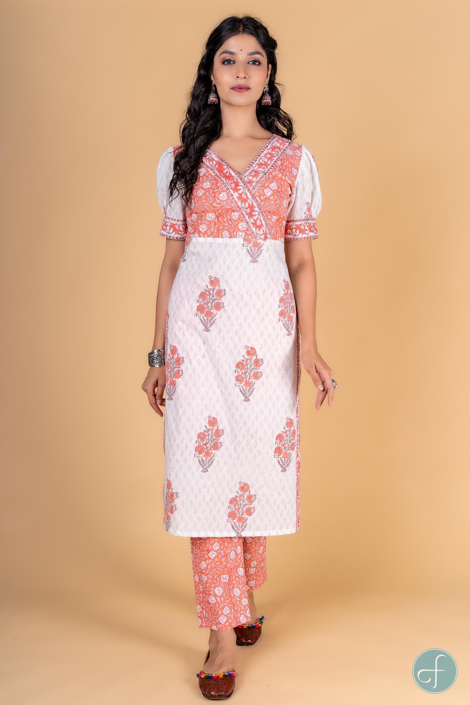 Candlelight Peach Block Printed Kurta 