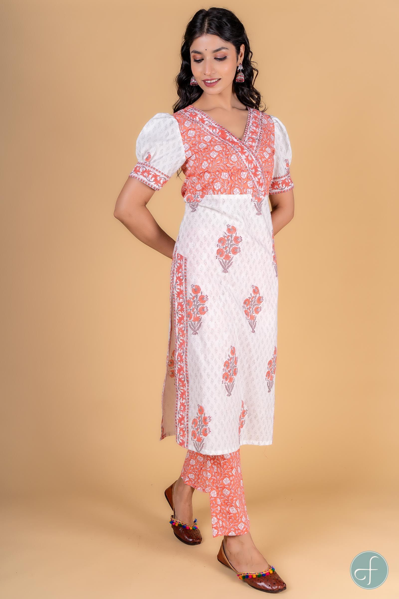 Candlelight Peach Block Printed Kurta 