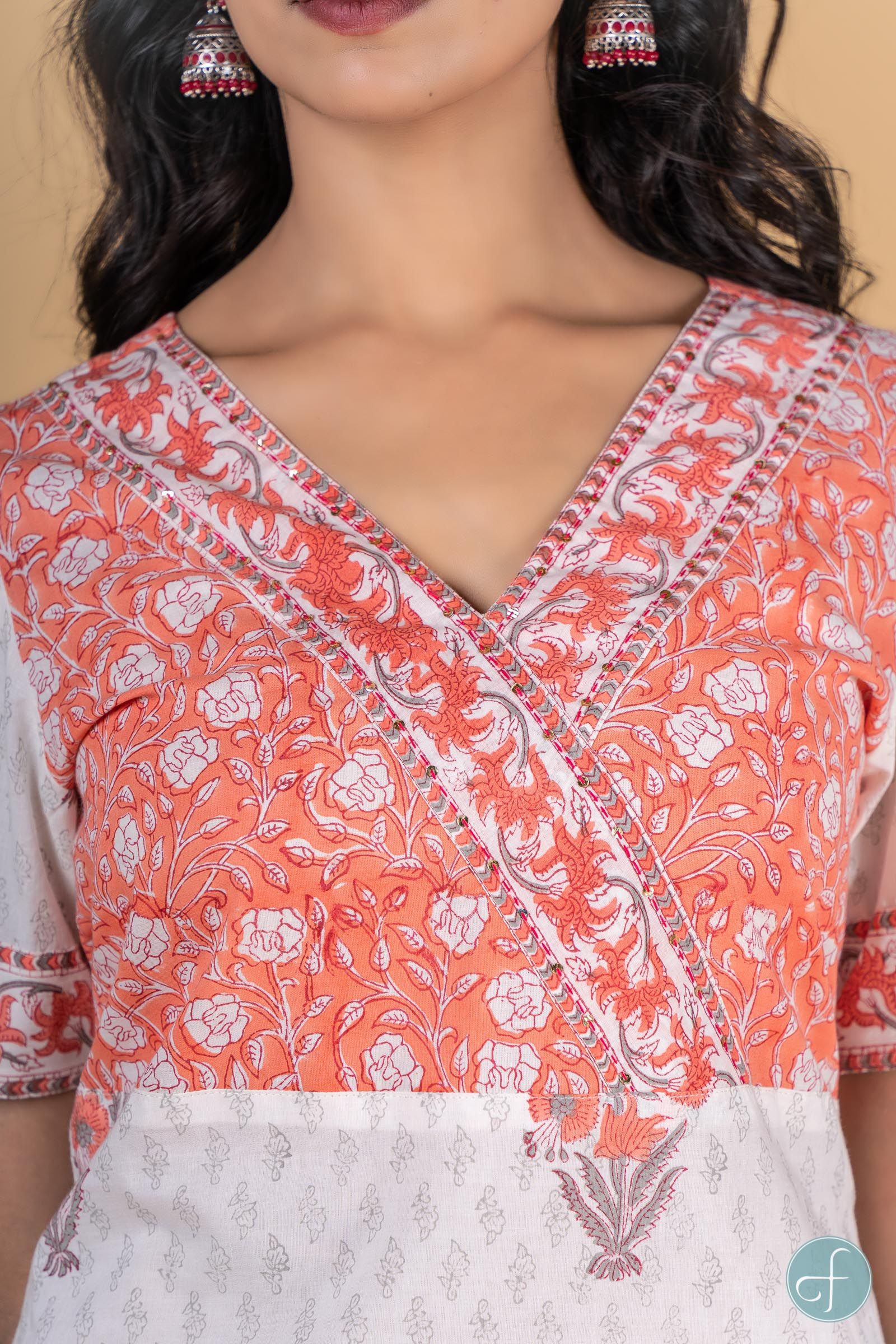 Candlelight Peach Block Printed Kurta 