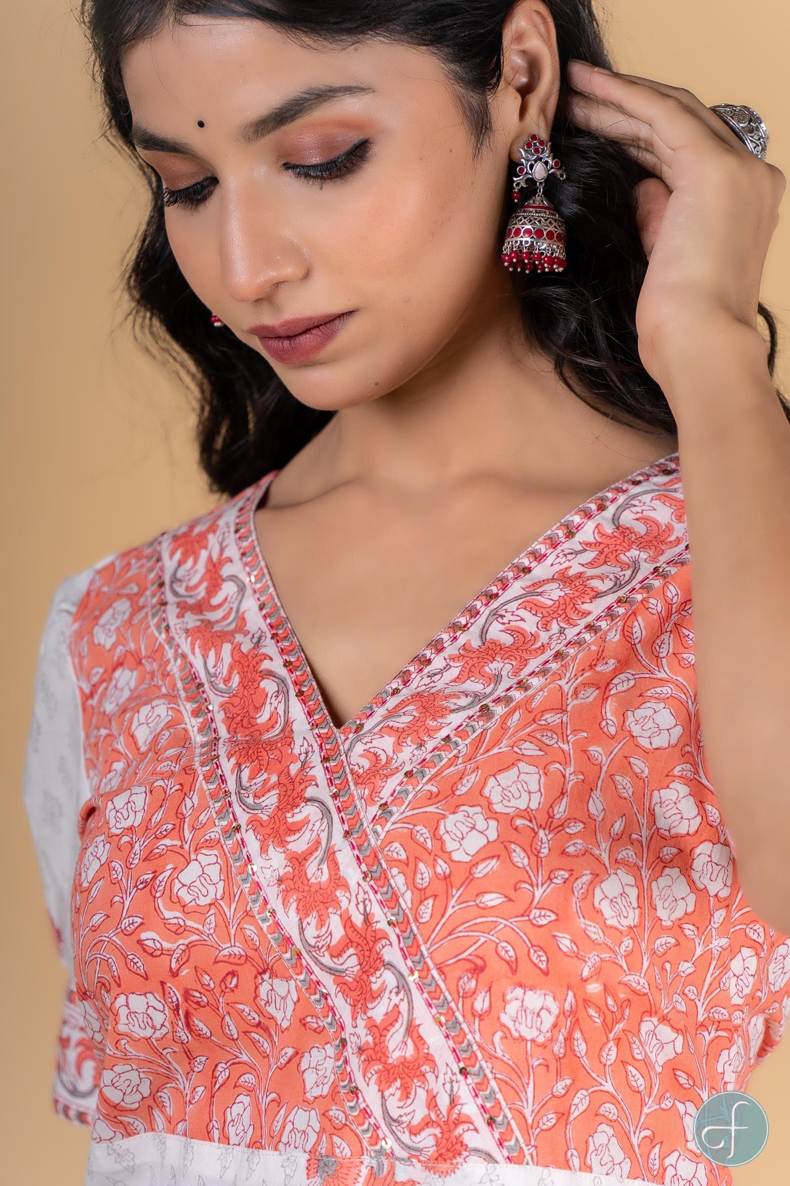 Candlelight Peach Block Printed Kurta 