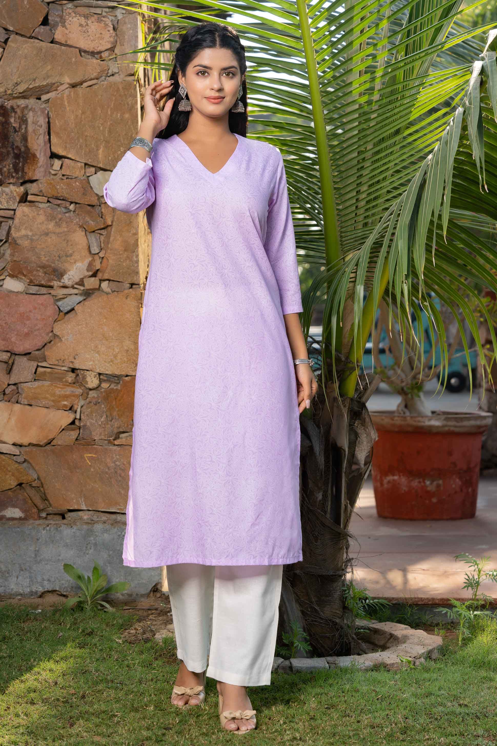 Violet Floral Printed Kurta 