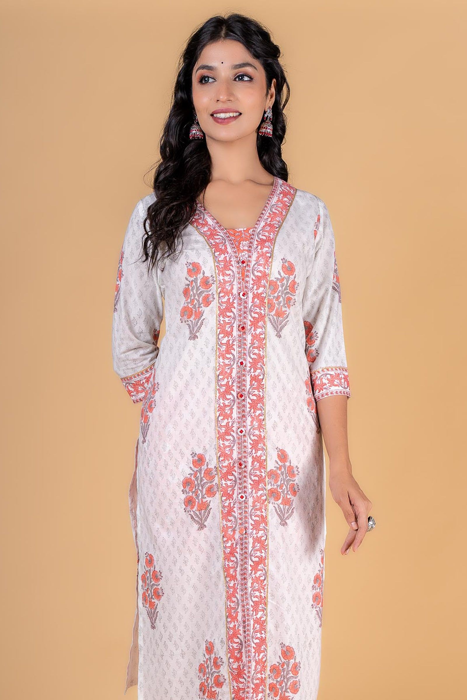 Melon Peach Block Printed Kurta 