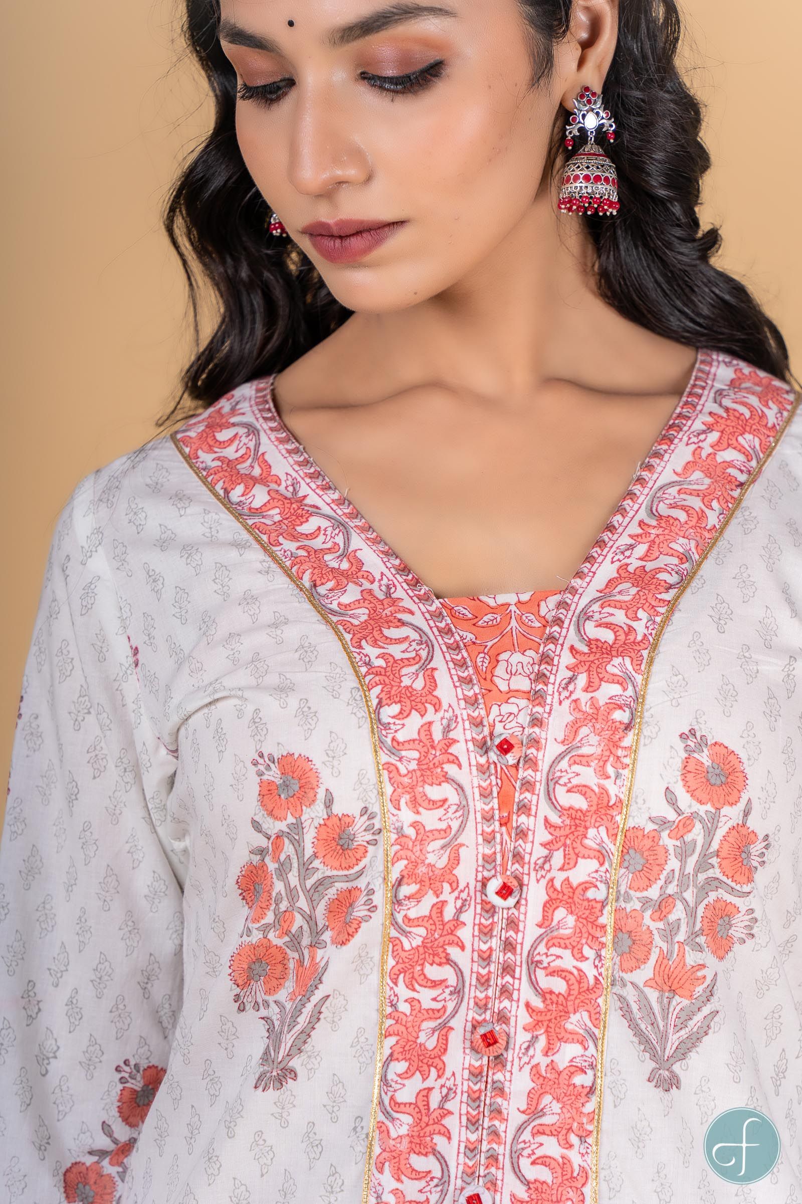 Melon Peach Block Printed Kurta 