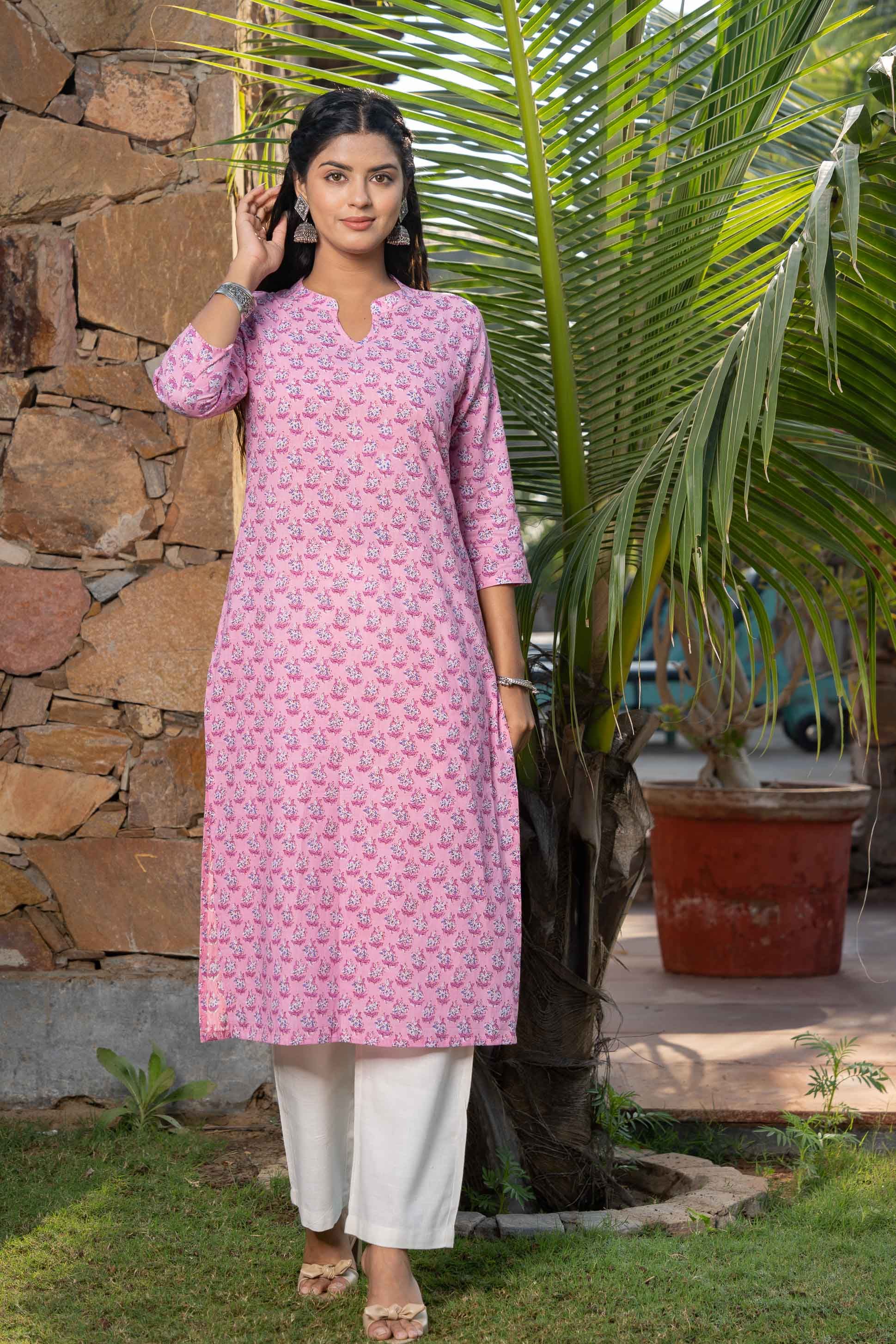 Pink Floral Printed Kurta 