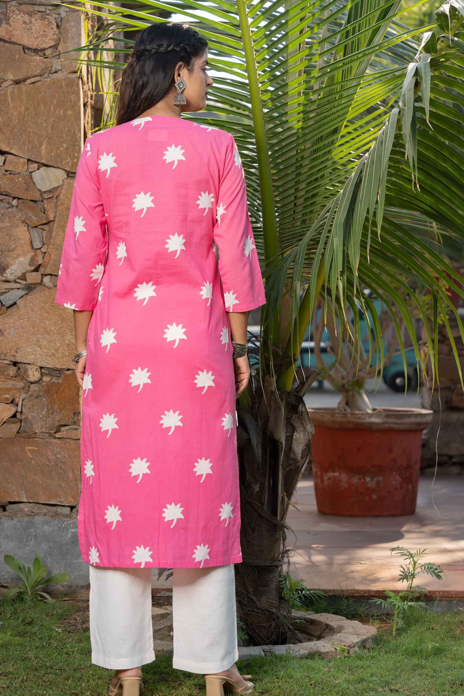 Pink Floral Printed Kurta 