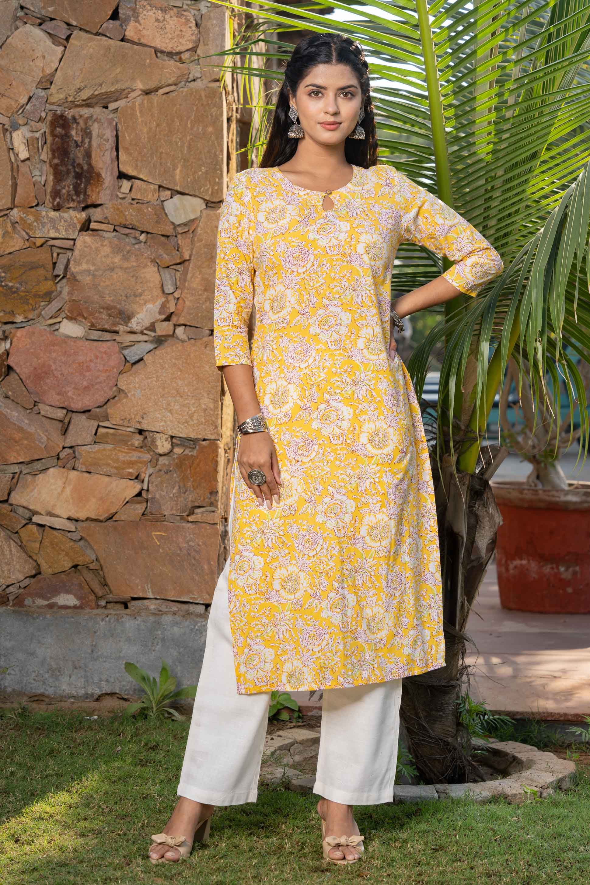 Yellow Floral Printed Kurta 