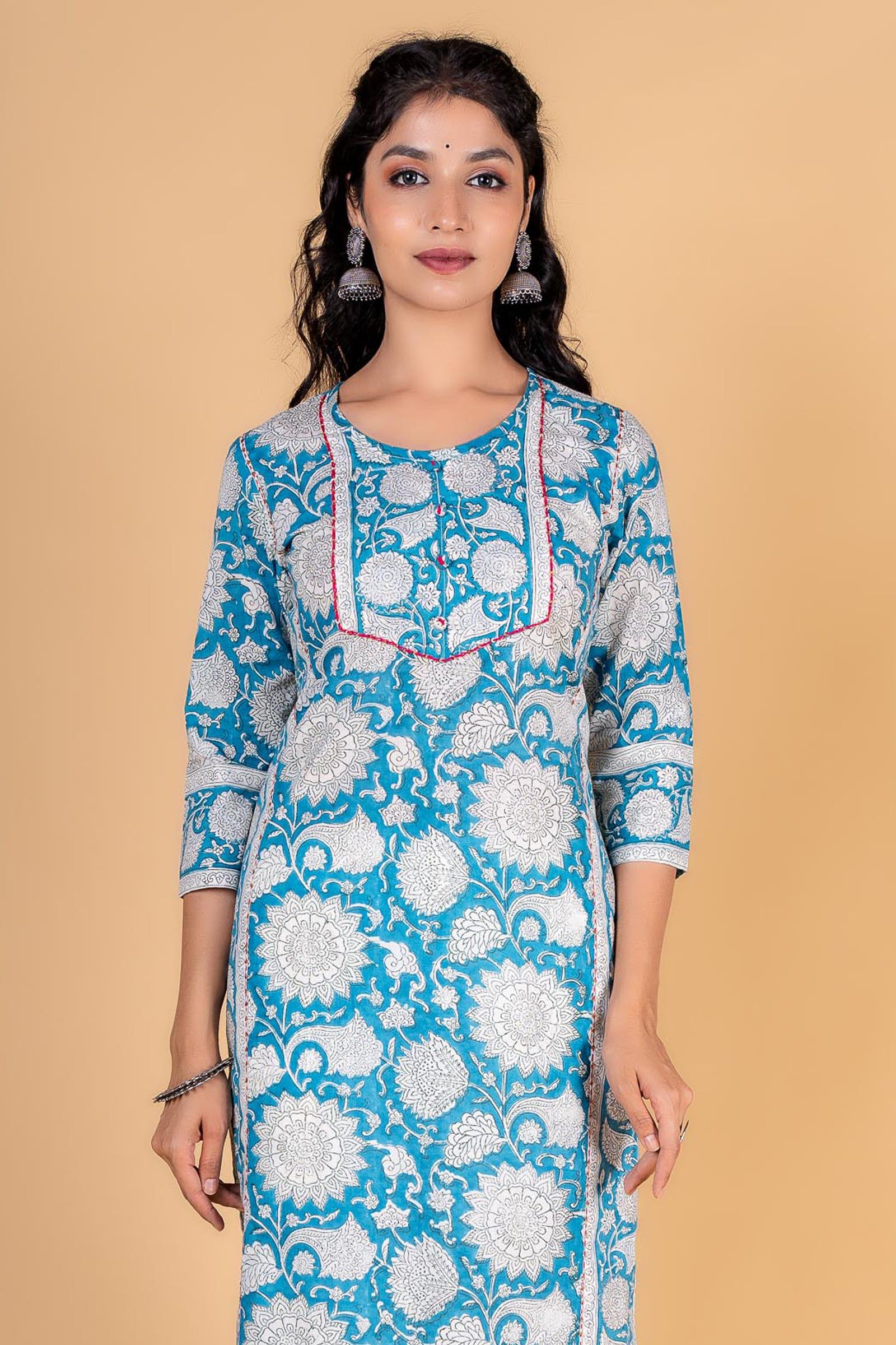 Breezy Blue Block Printed Kurta