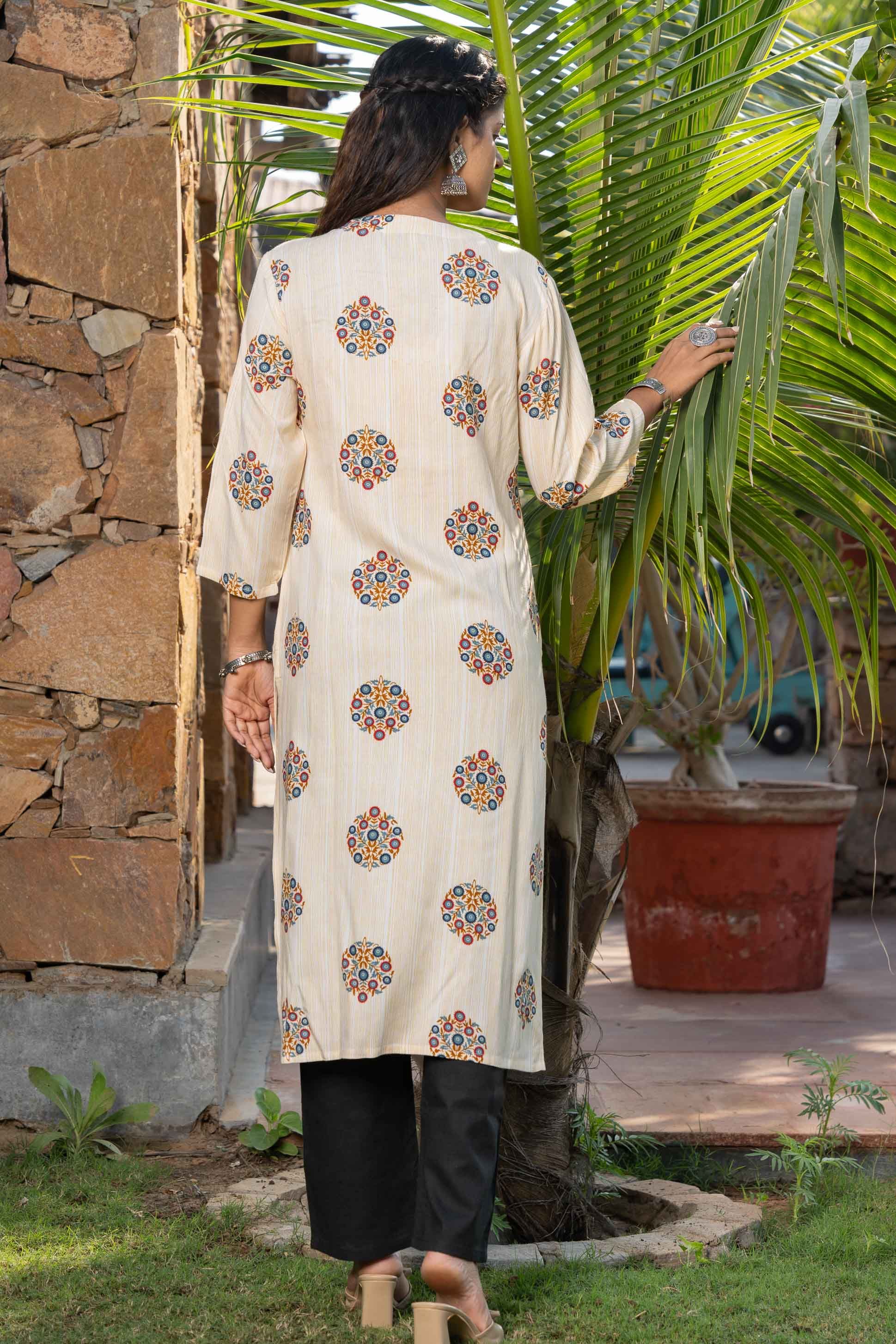 Floral Printed Rayon Kurta 