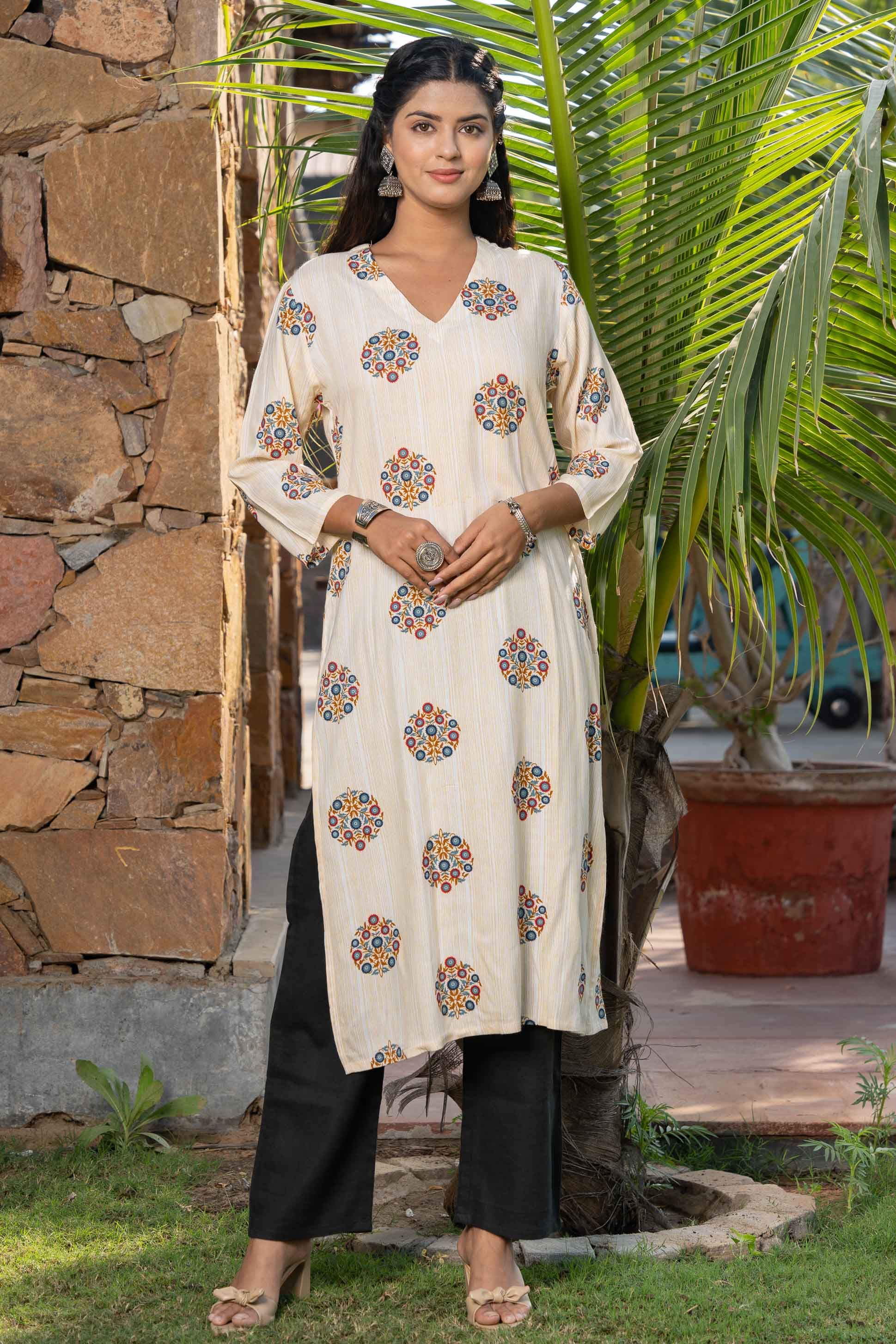 Floral Printed Rayon Kurta 