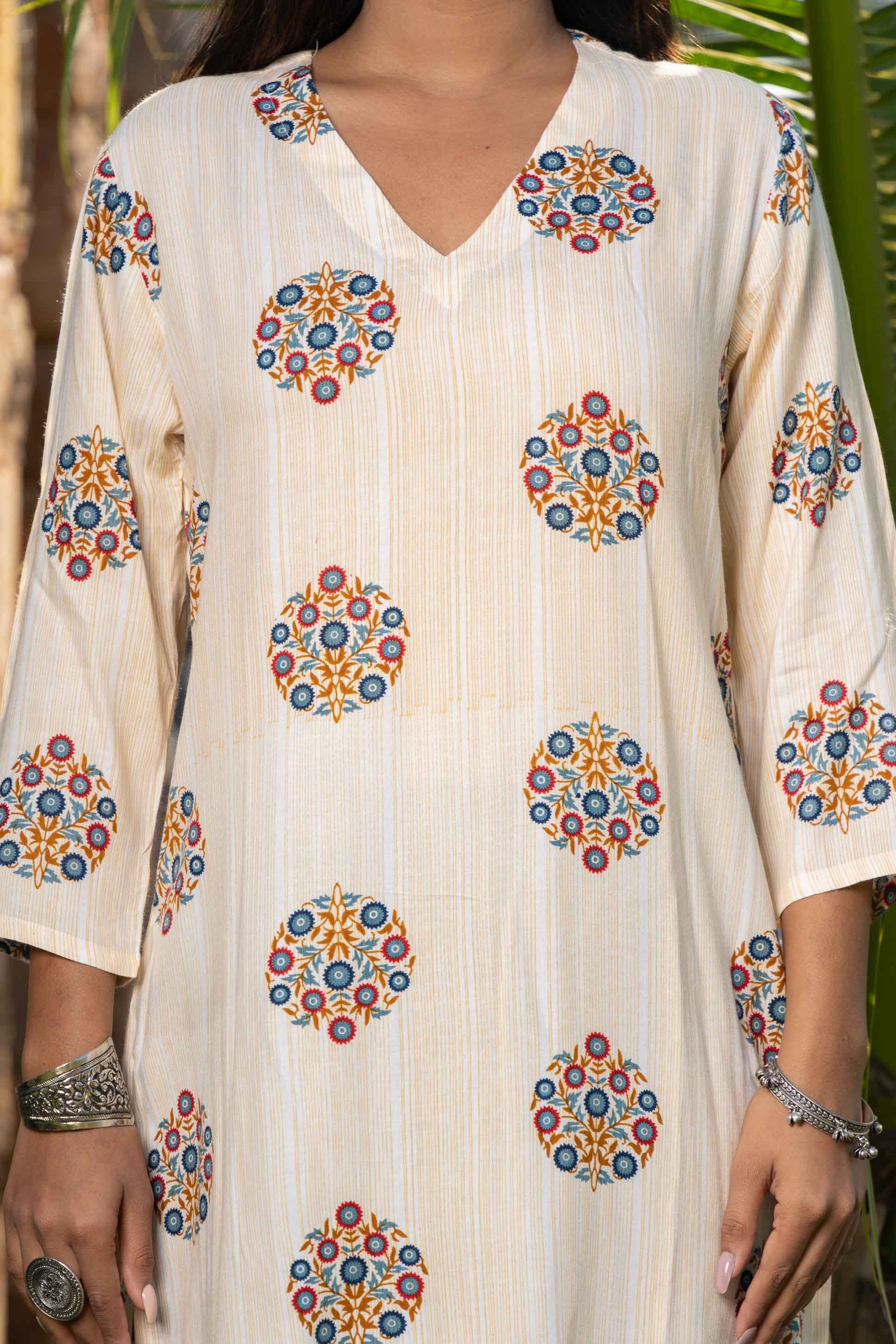 Floral Printed Rayon Kurta 