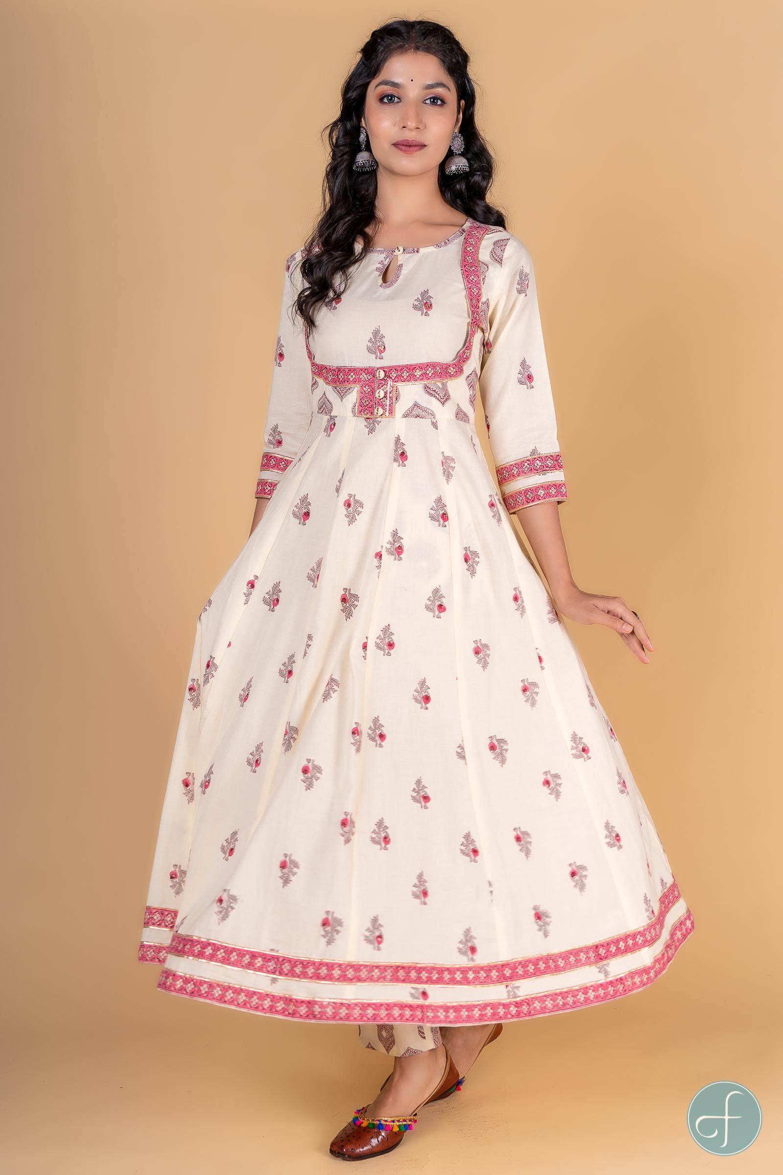 Afterglow Pink Block Printed Anarkali Kurta