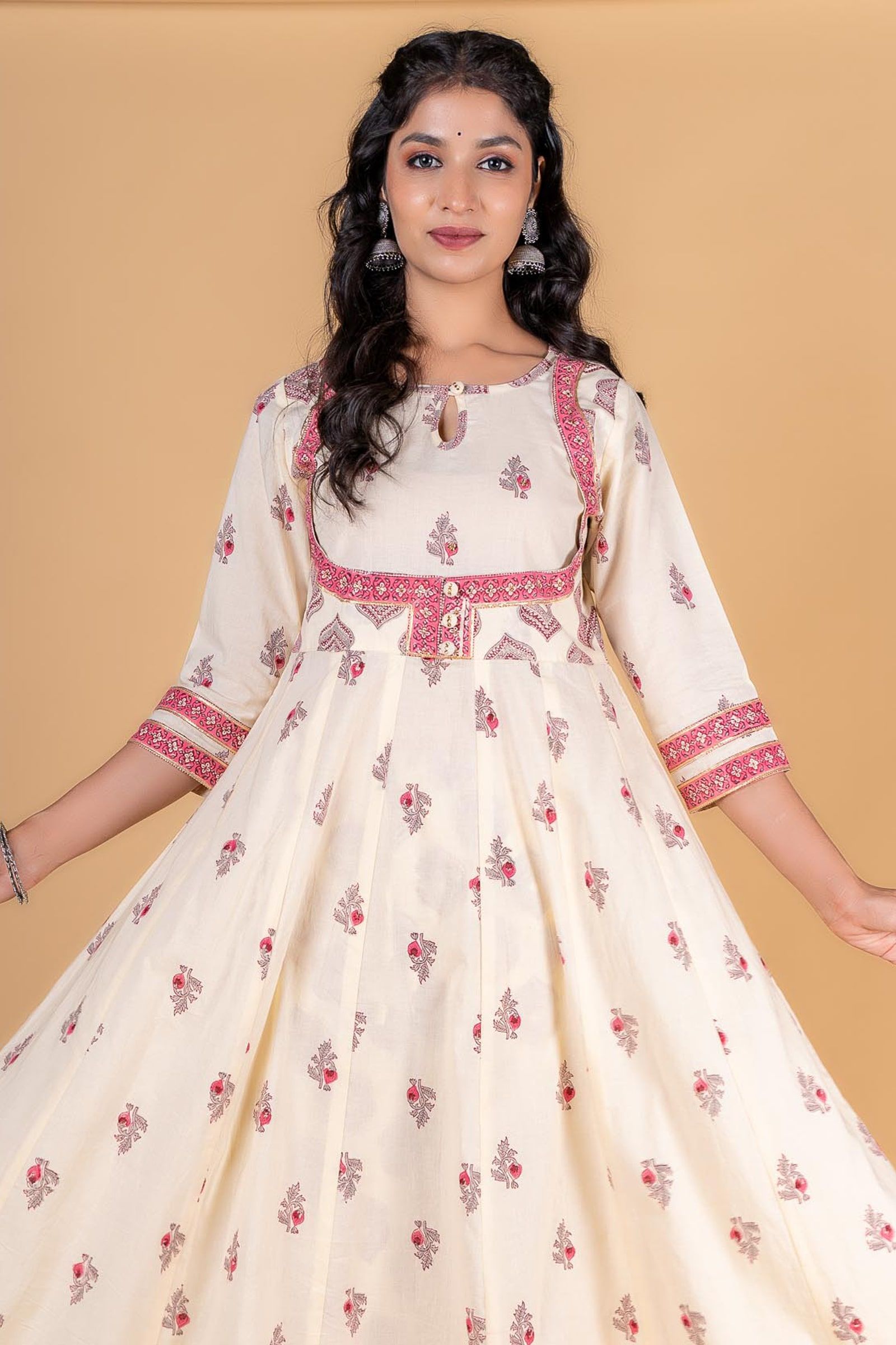 Afterglow Pink Block Printed Anarkali Kurta