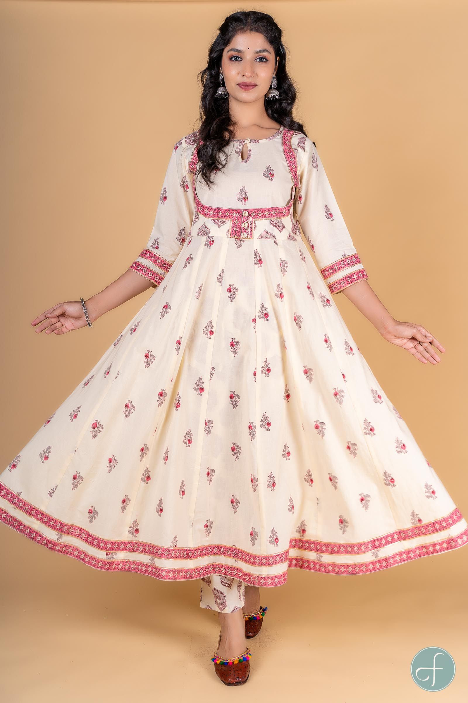 Afterglow Pink Block Printed Anarkali Kurta