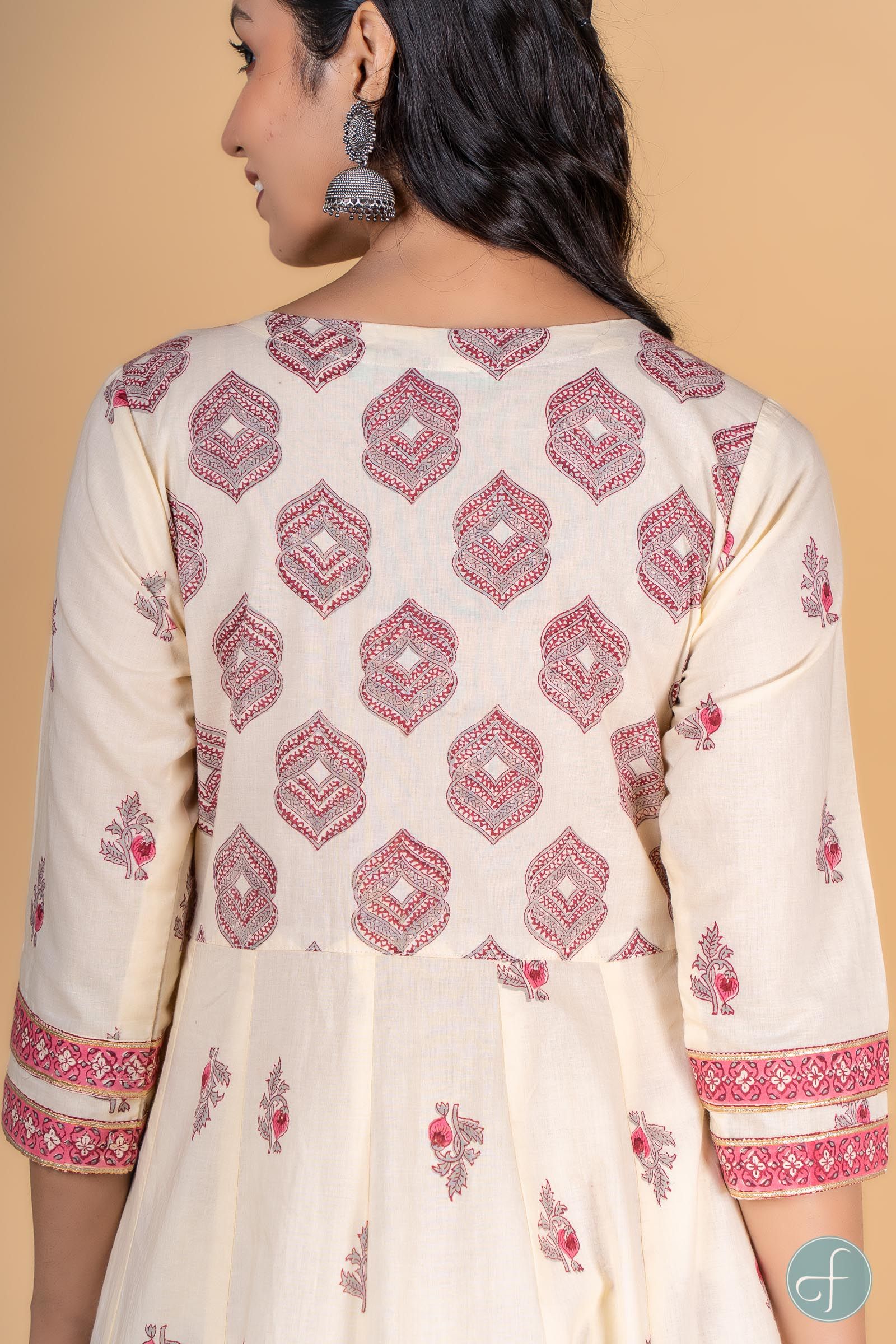 Afterglow Pink Block Printed Anarkali Kurta