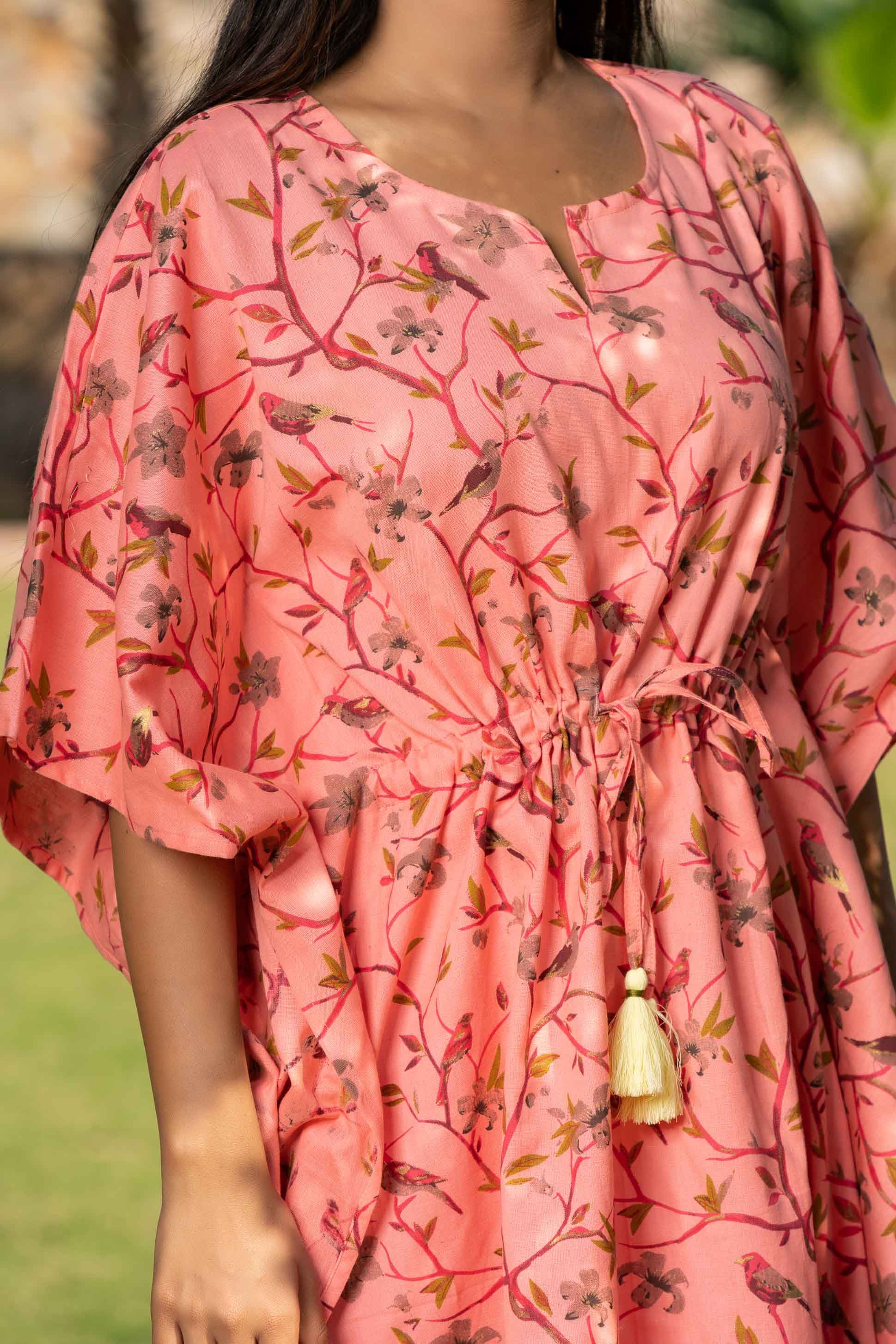 Peach Printed Cotton Kaftan