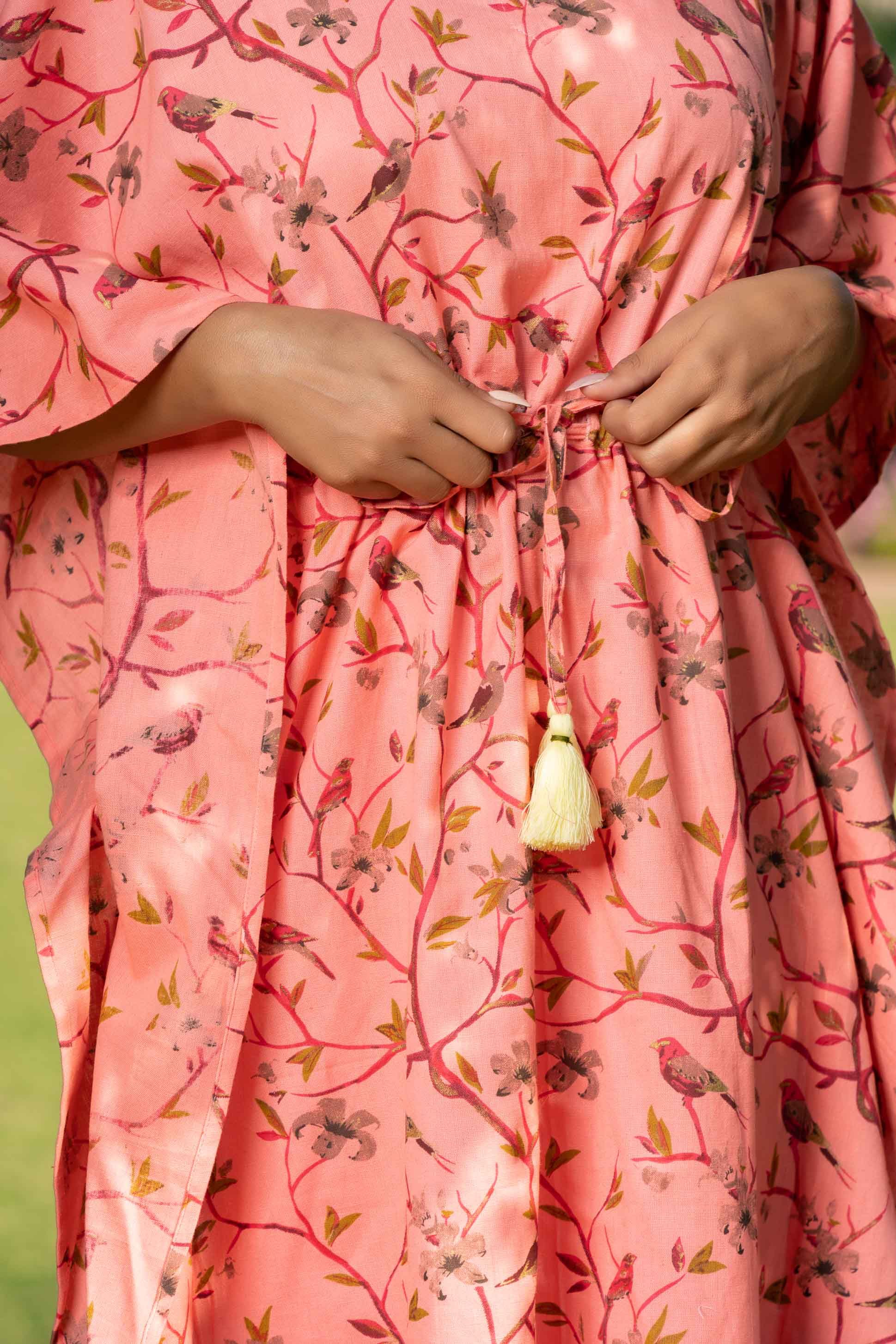 Peach Printed Cotton Kaftan