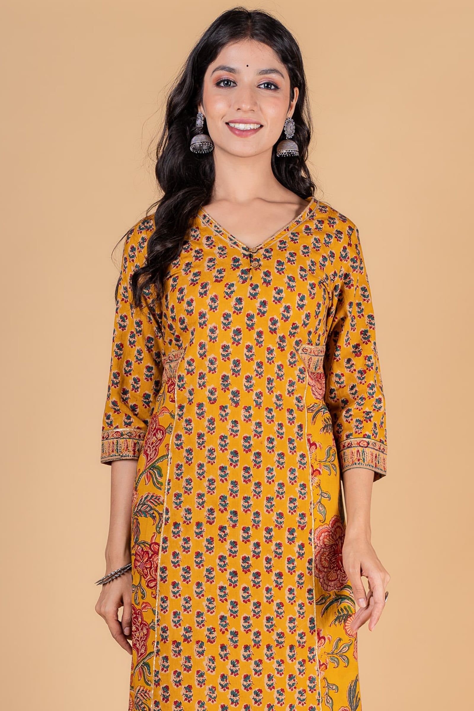 Golden Mustard Block Printed Kurta 