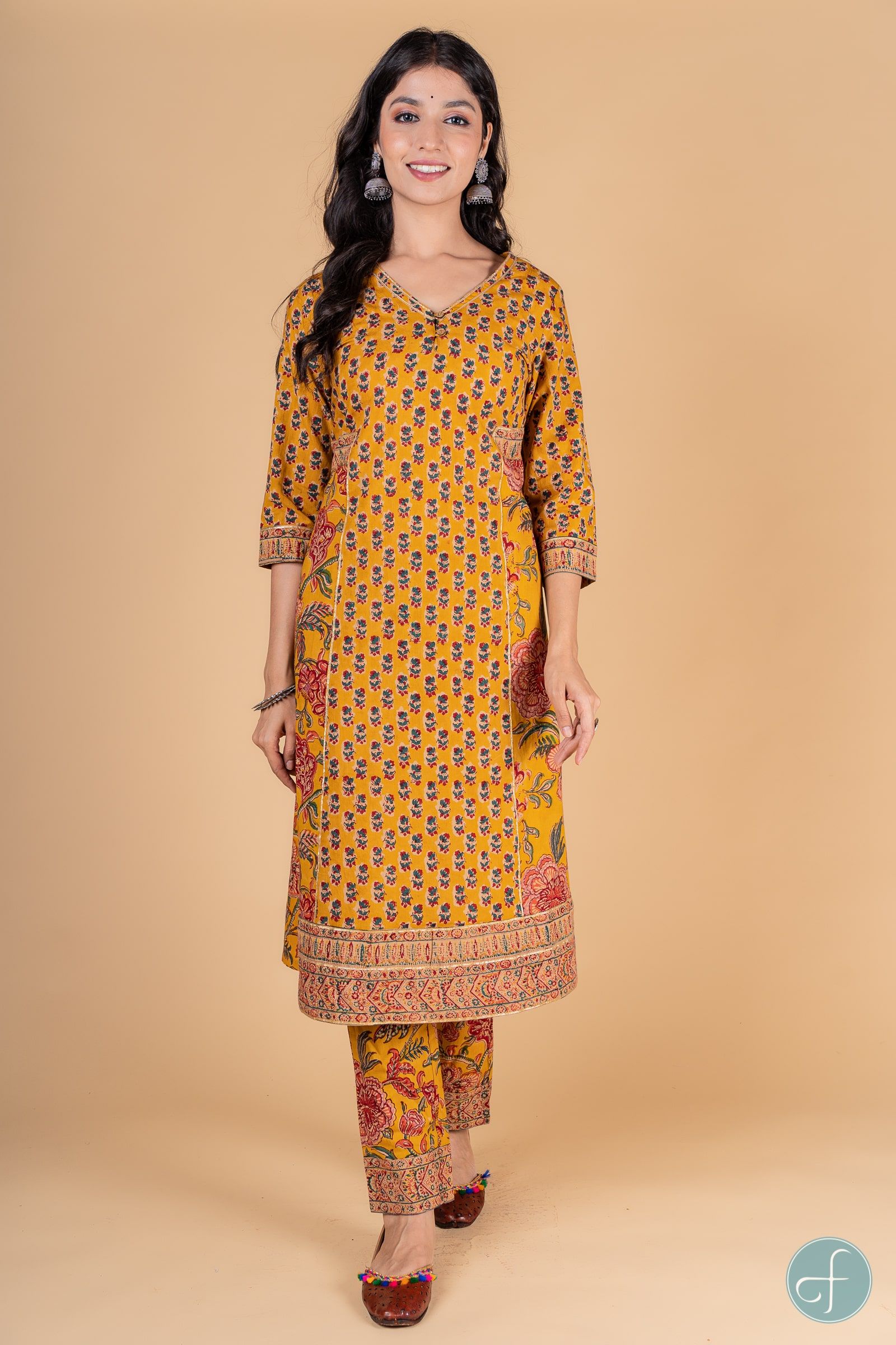 Golden Mustard Block Printed Kurta 