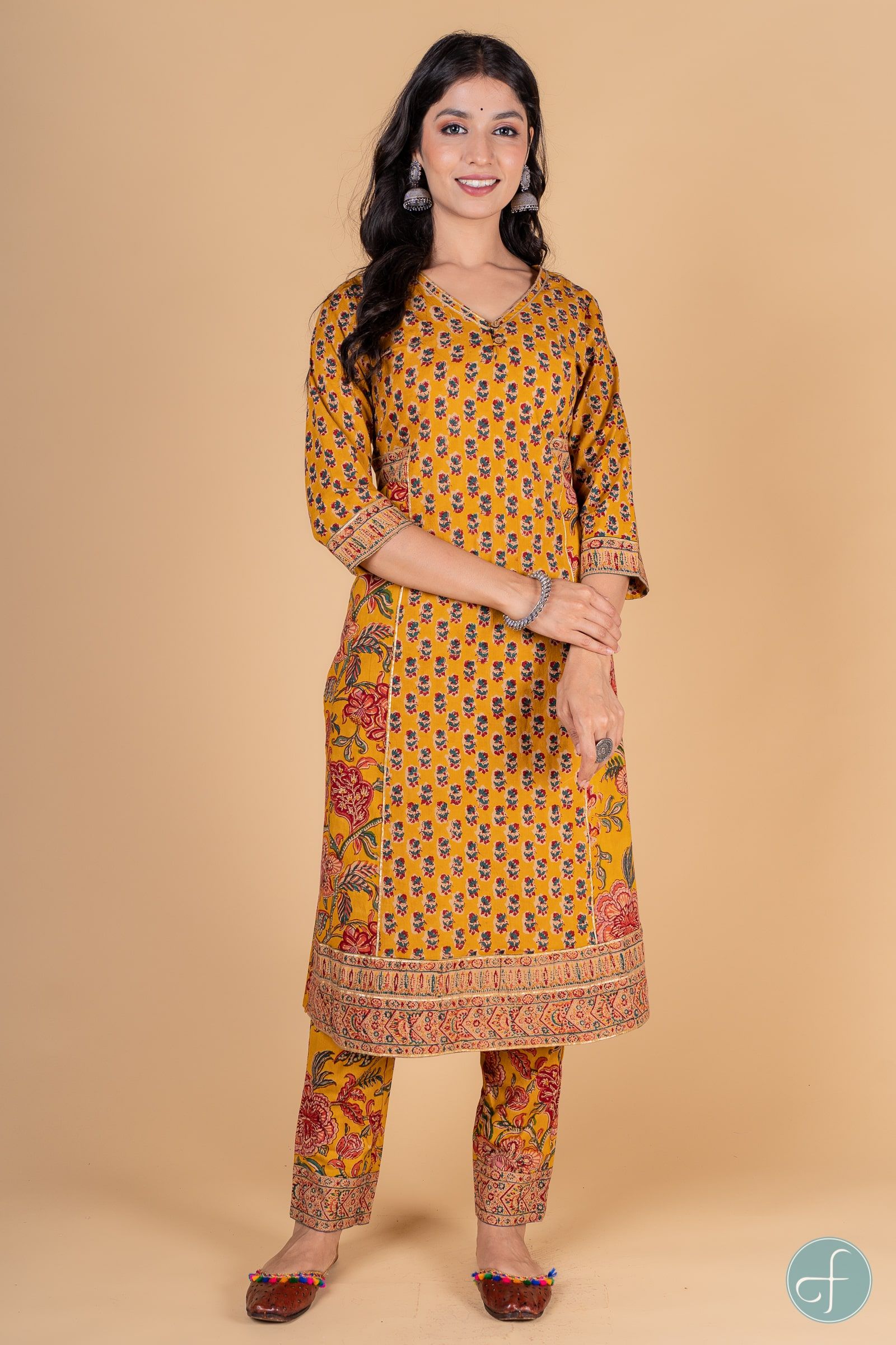 Golden Mustard Block Printed Kurta 