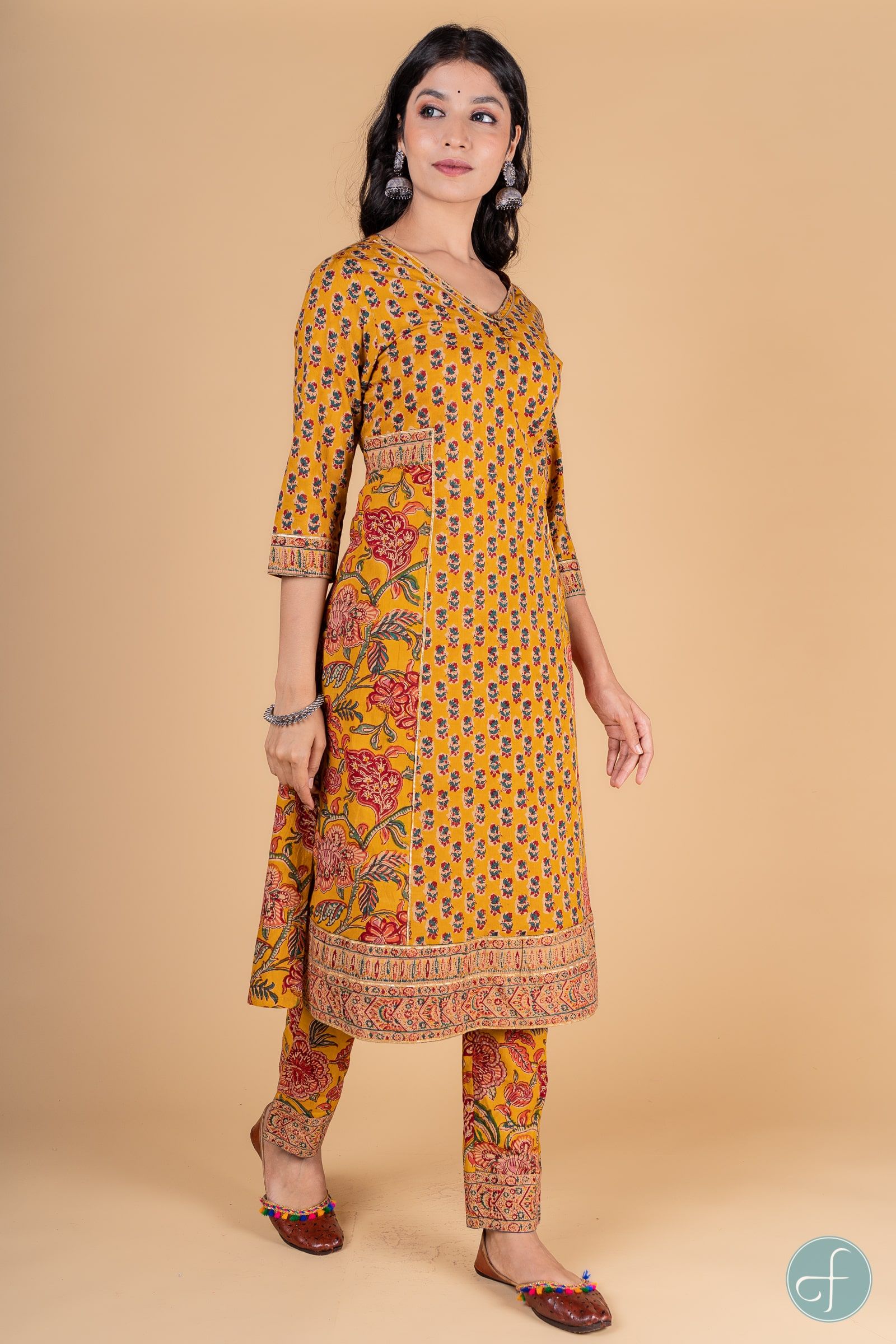 Golden Mustard Block Printed Kurta 