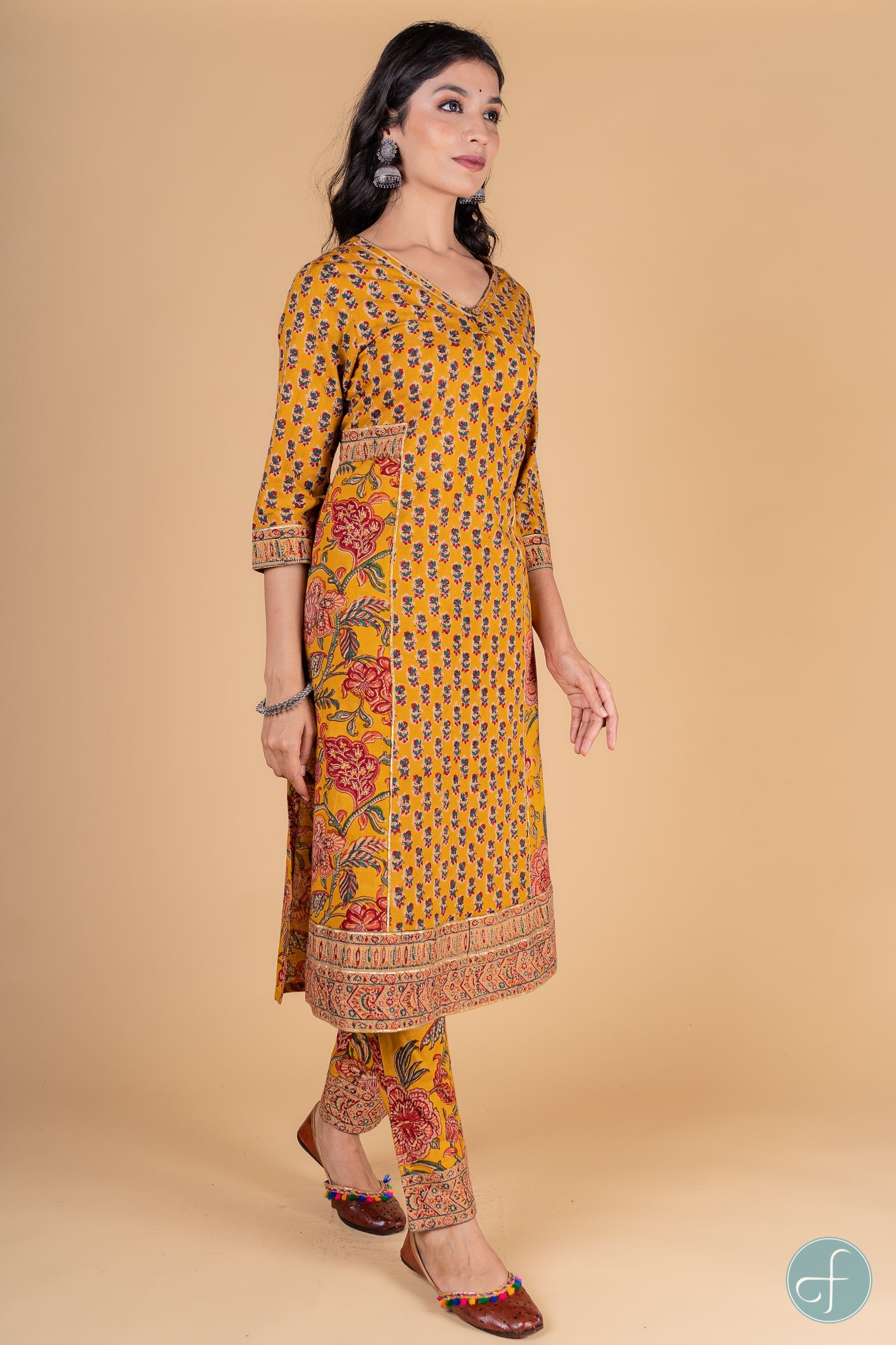 Golden Mustard Block Printed Kurta 