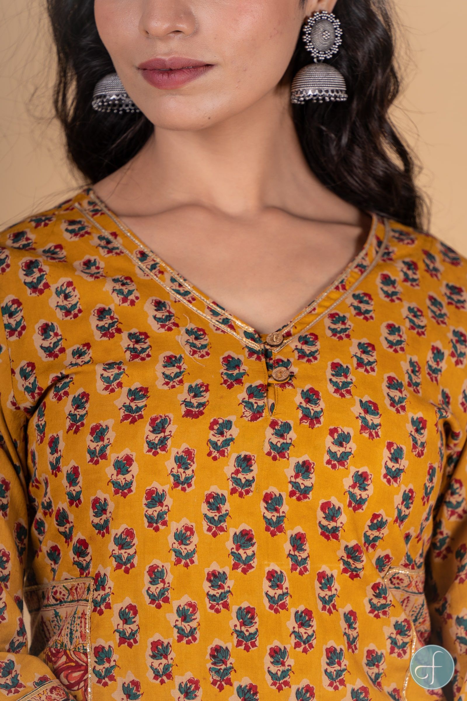 Golden Mustard Block Printed Kurta 