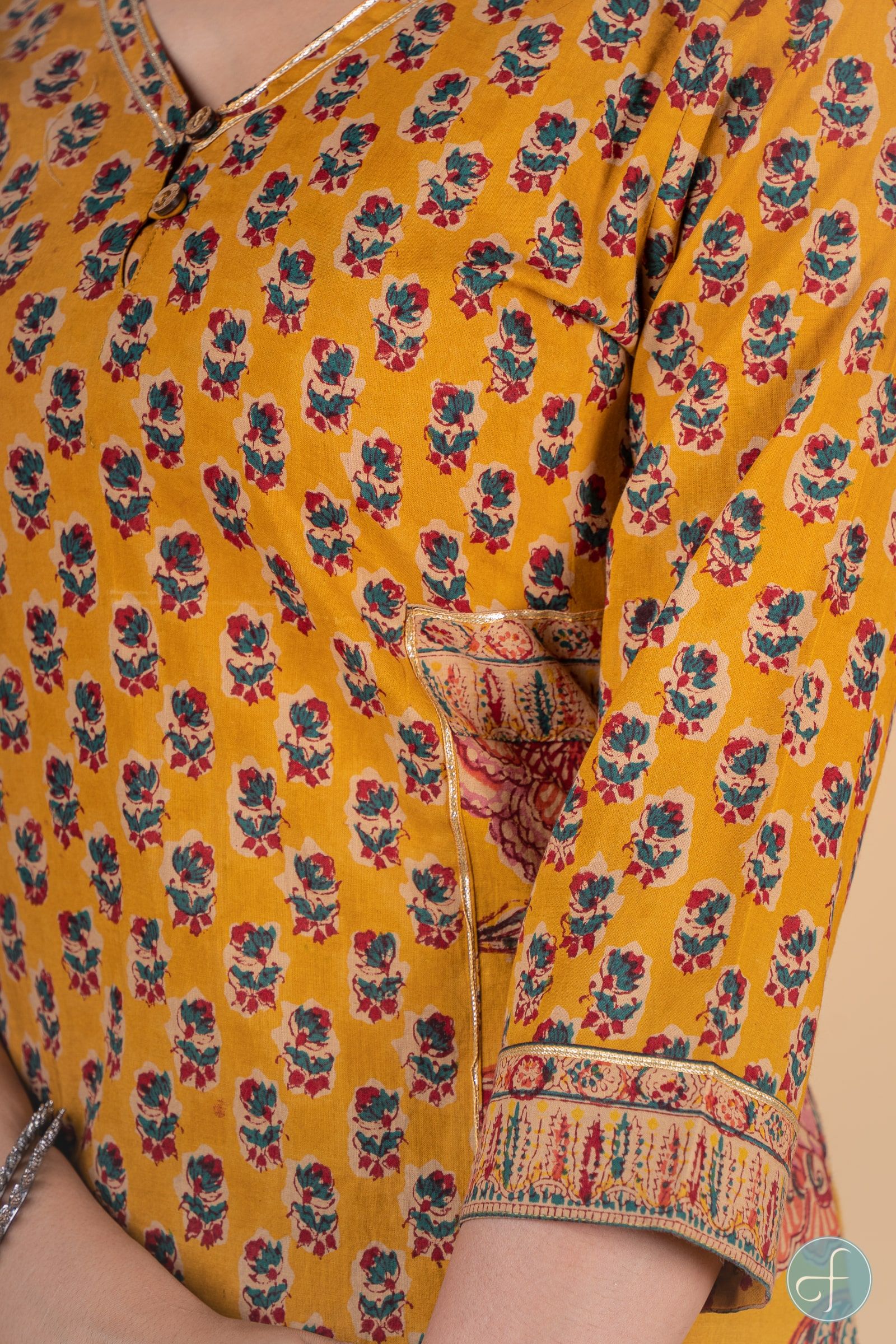 Golden Mustard Block Printed Kurta 