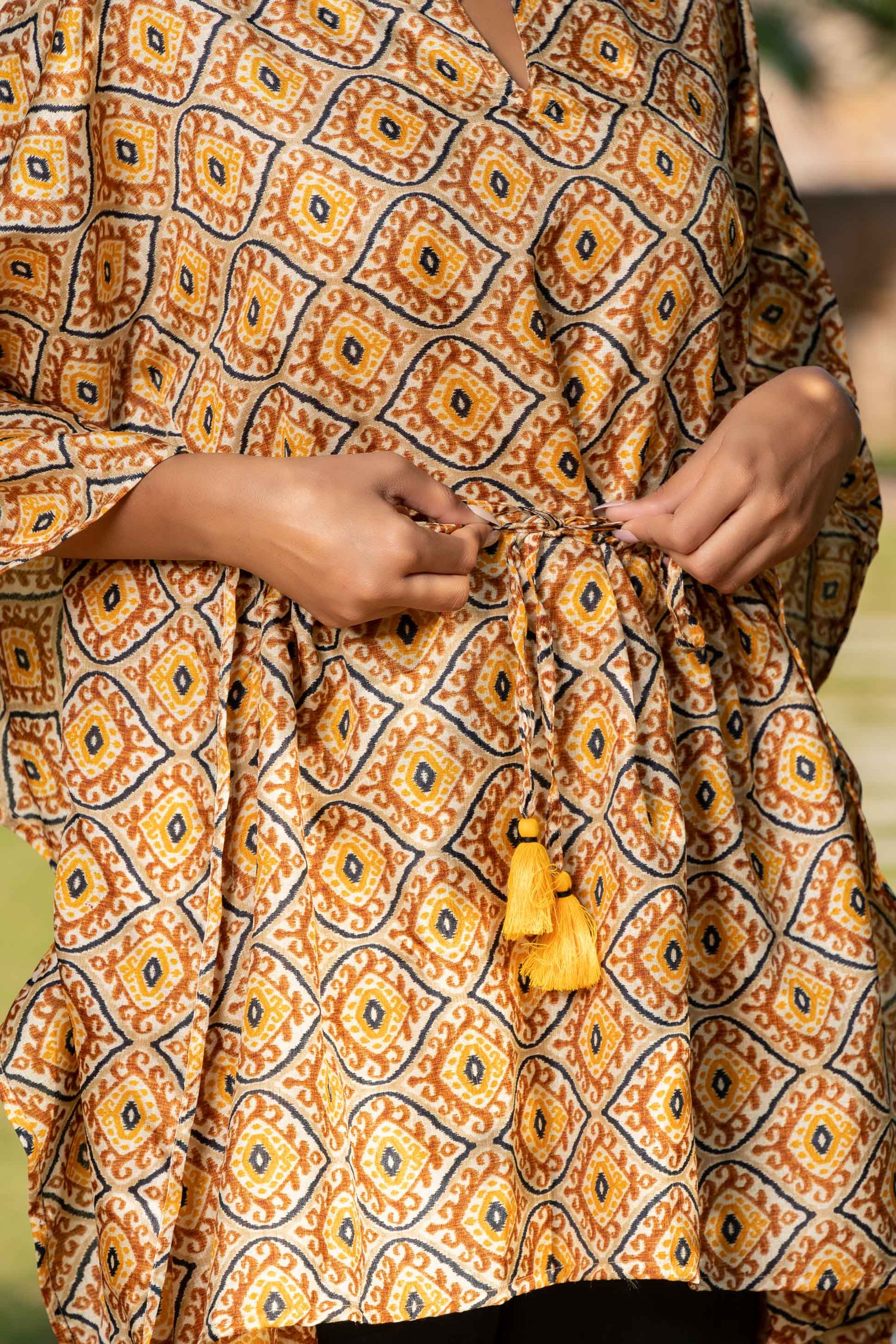 Golden Mustard Printed Kaftan Top