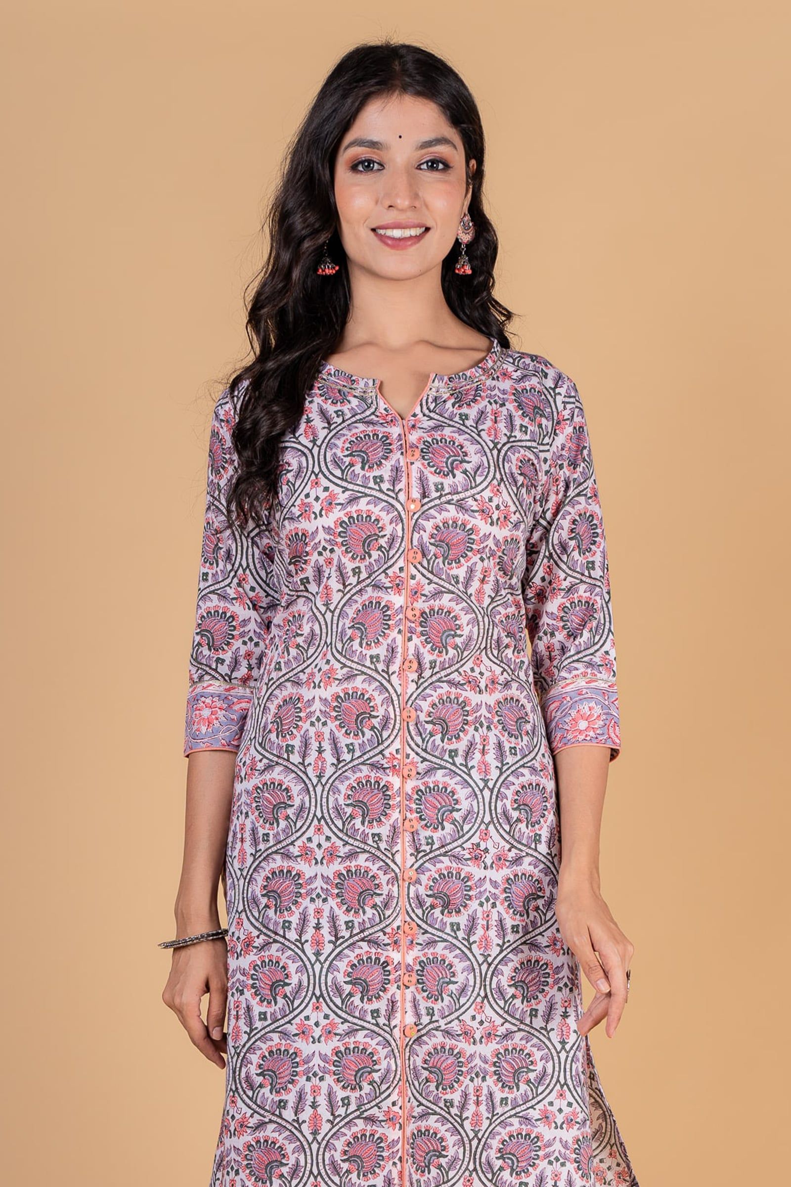 Violet Peach Block Printed Kurta 