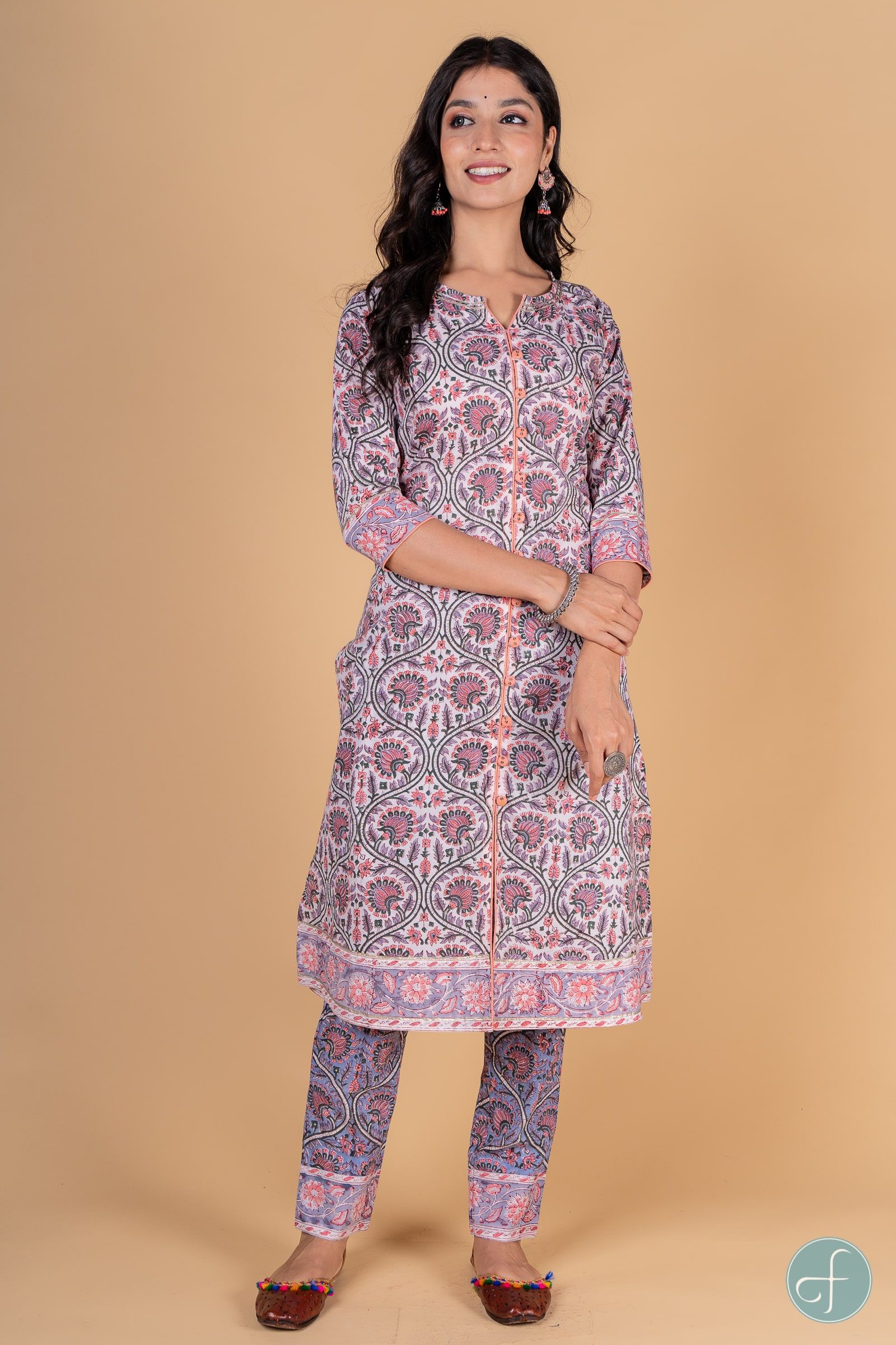 Violet Peach Block Printed Kurta 