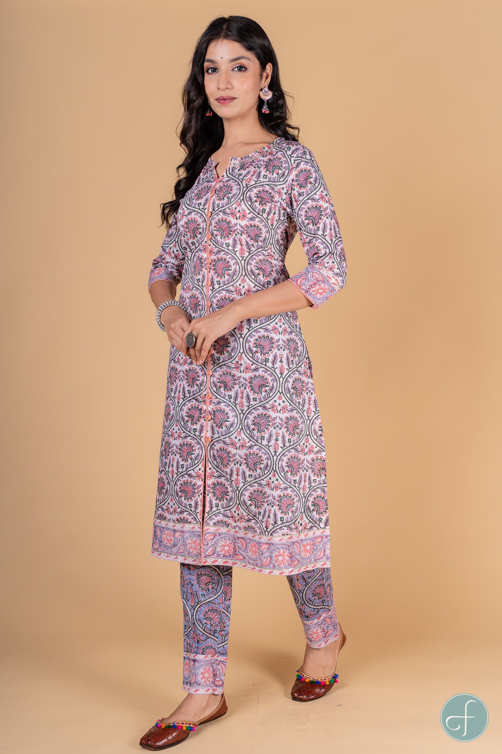 Violet Peach Block Printed Kurta 