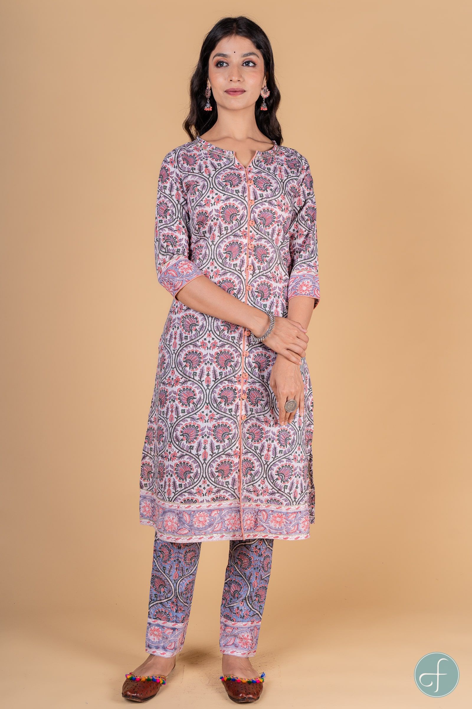 Violet Peach Block Printed Kurta 