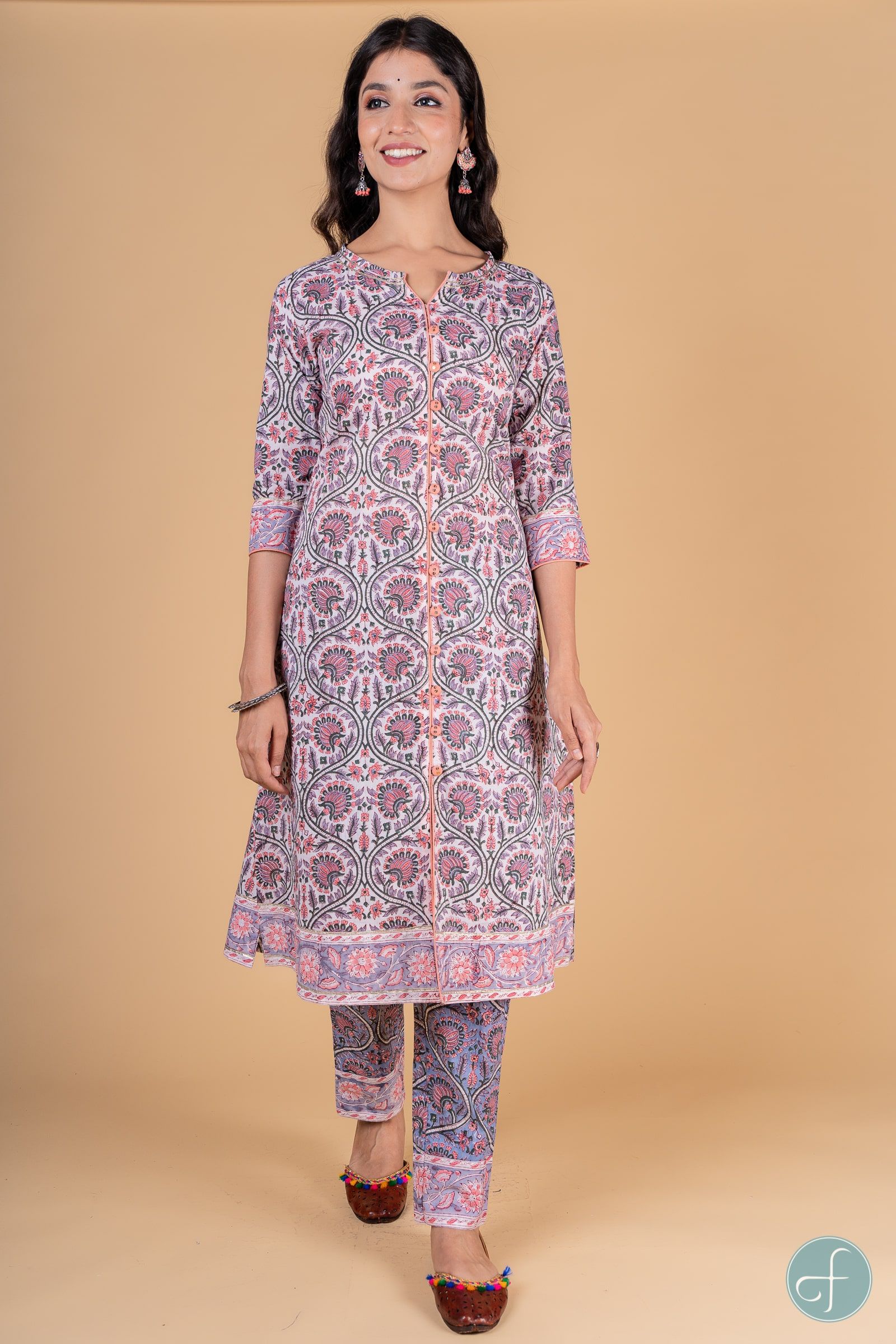 Violet Peach Block Printed Kurta 