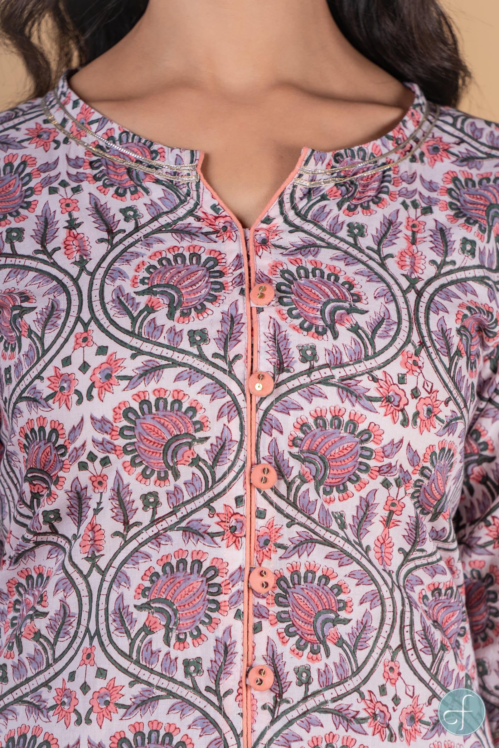 Violet Peach Block Printed Kurta 