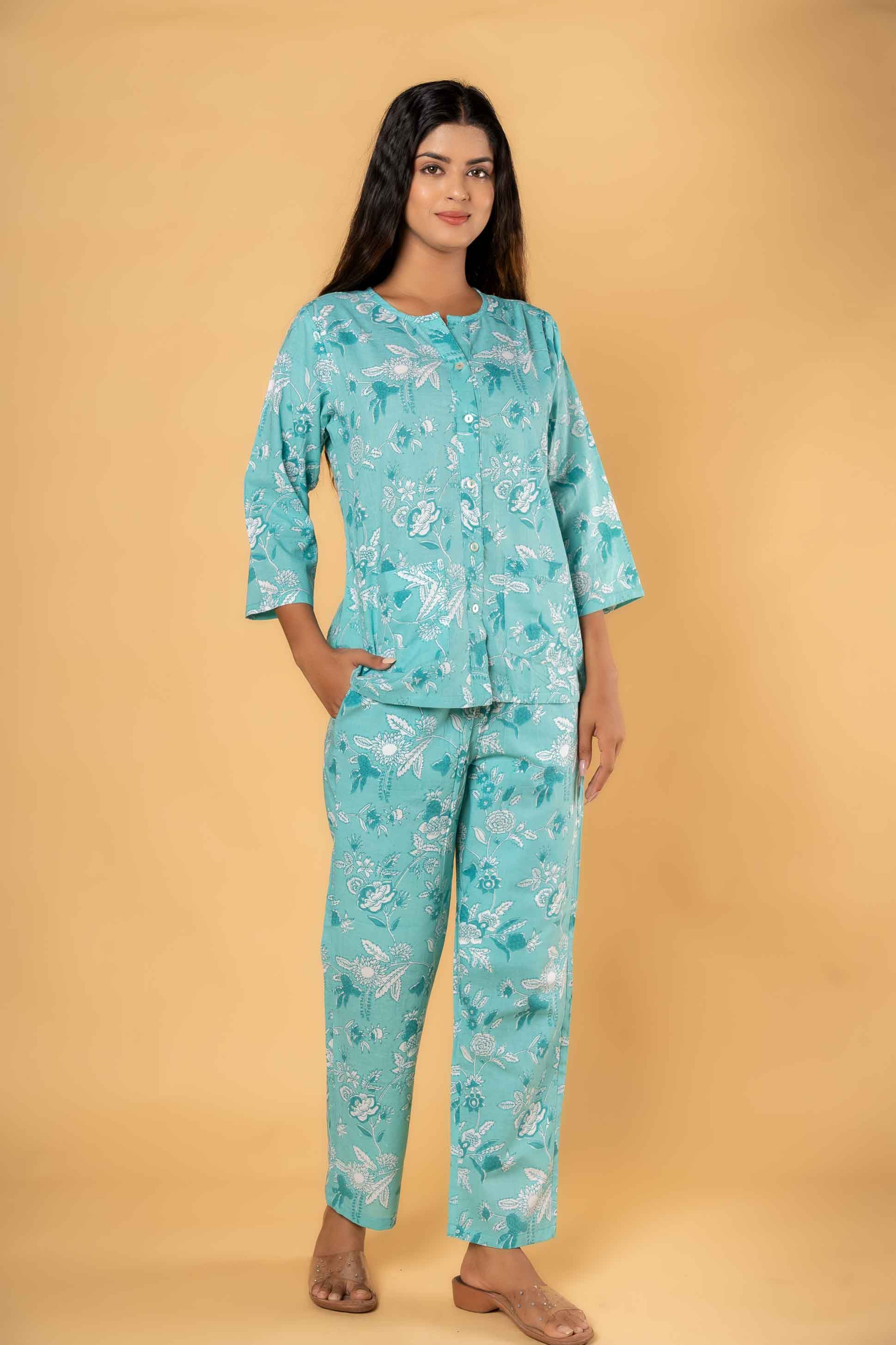 Green Floral Printed Night Suit