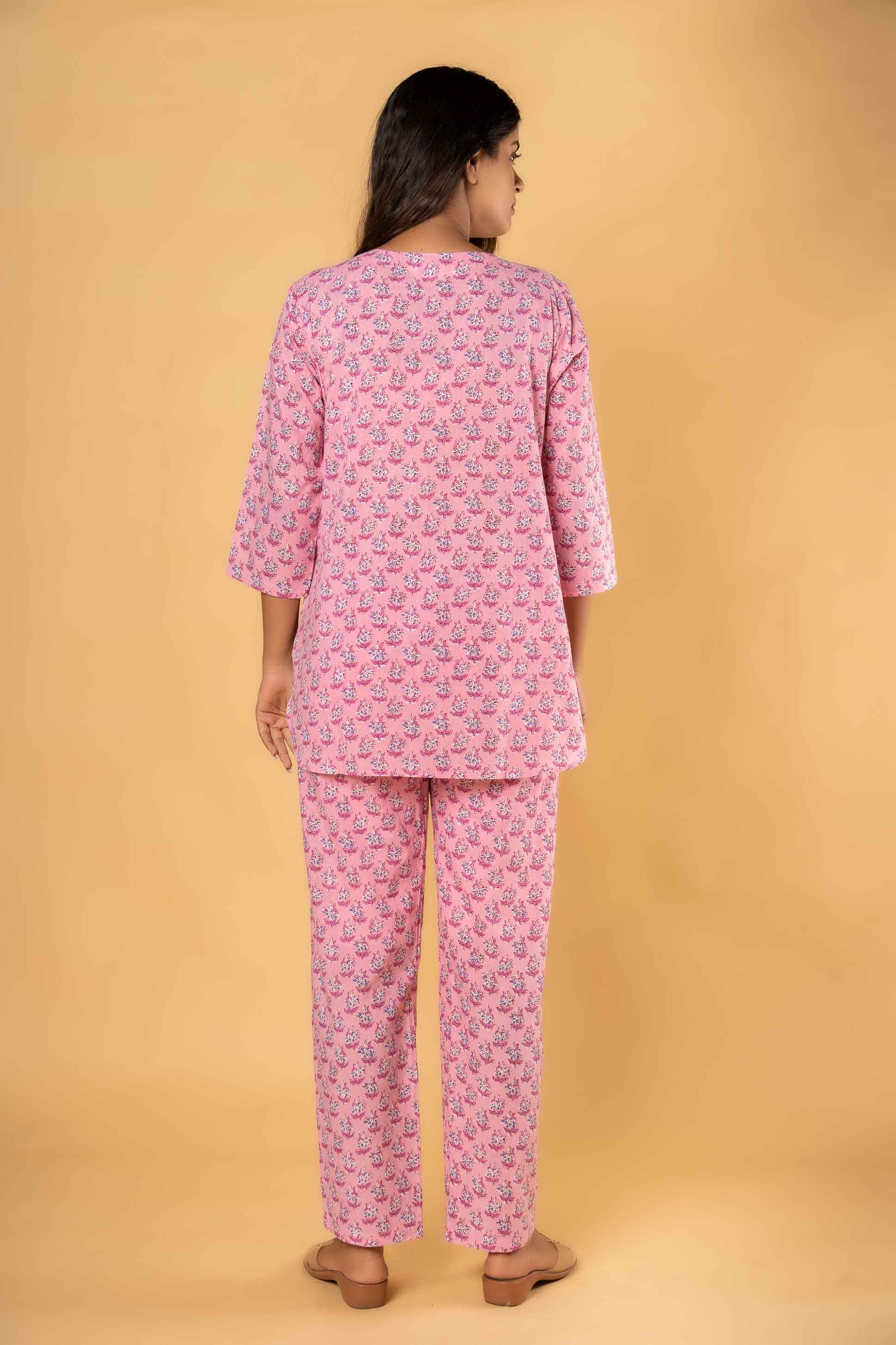 Pink Floral Printed Night Suit