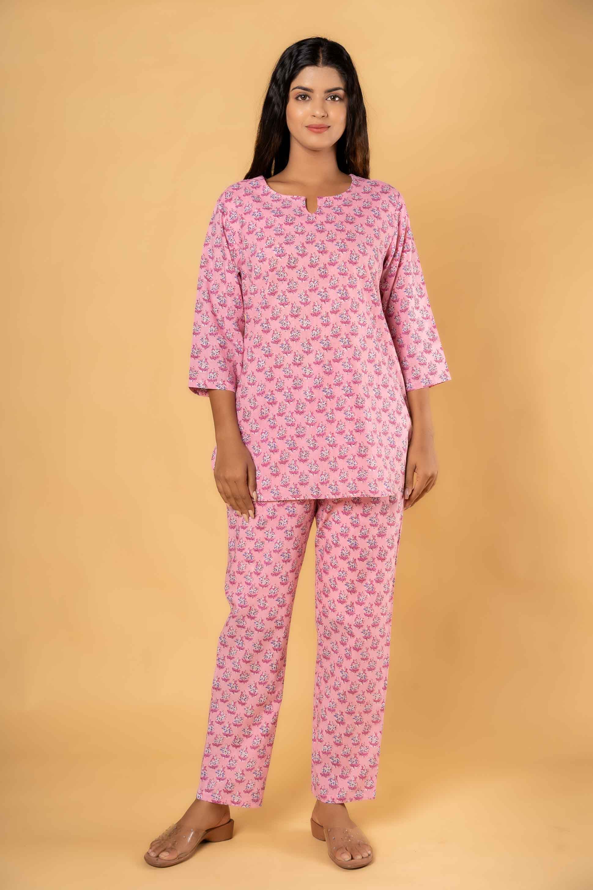 Pink Floral Printed Night Suit