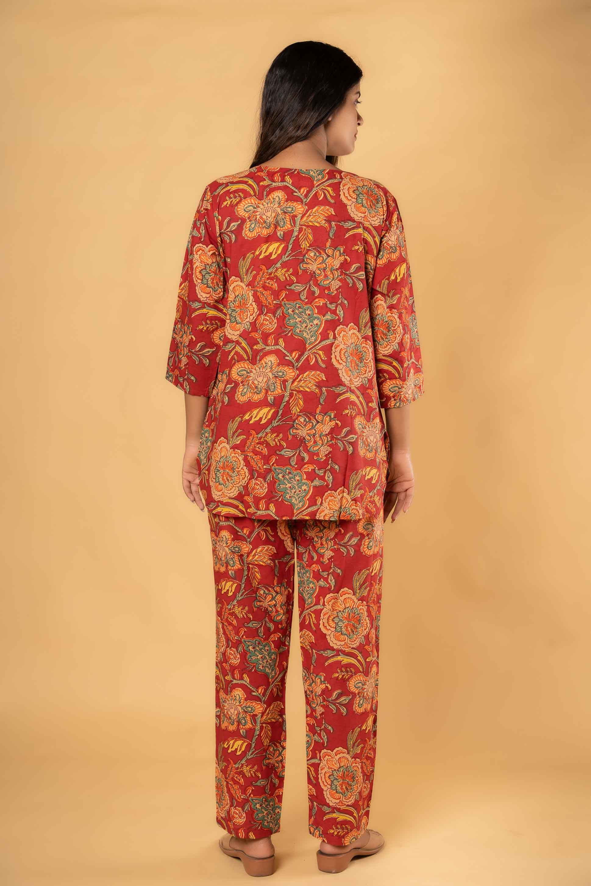 Red Floral Printed Night Suit